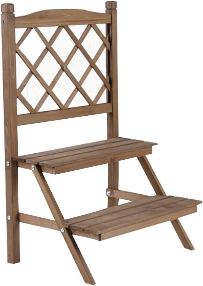 Flower Pot Holder Storage Shelves Plant Display Stand Herb Potted Rack Wooden with 2 Steps Ladder Ideal Gardeners Gift for Outdoor House