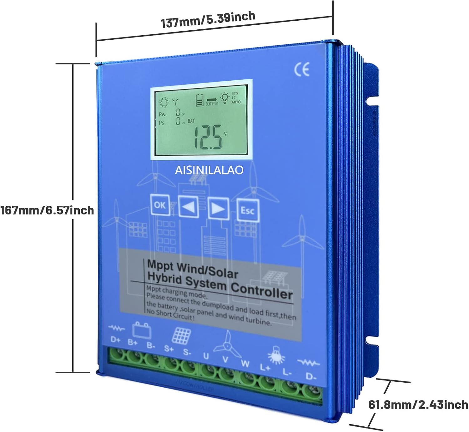 12V 24V 48V12000W MPPT Hybrid Wind Solar Charge Controller, Wind Turbine PV System Regualtor for Home Battery with Dump Load LCD Display