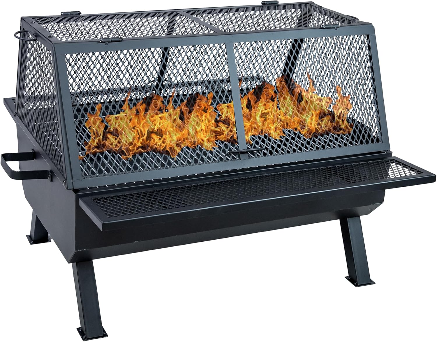 Sunnydaze 36-Inch Steel Outdoor Fire Pit with Grill and Spark Screen - PVC Protective Cover - Heat-Resistant Finish - Black