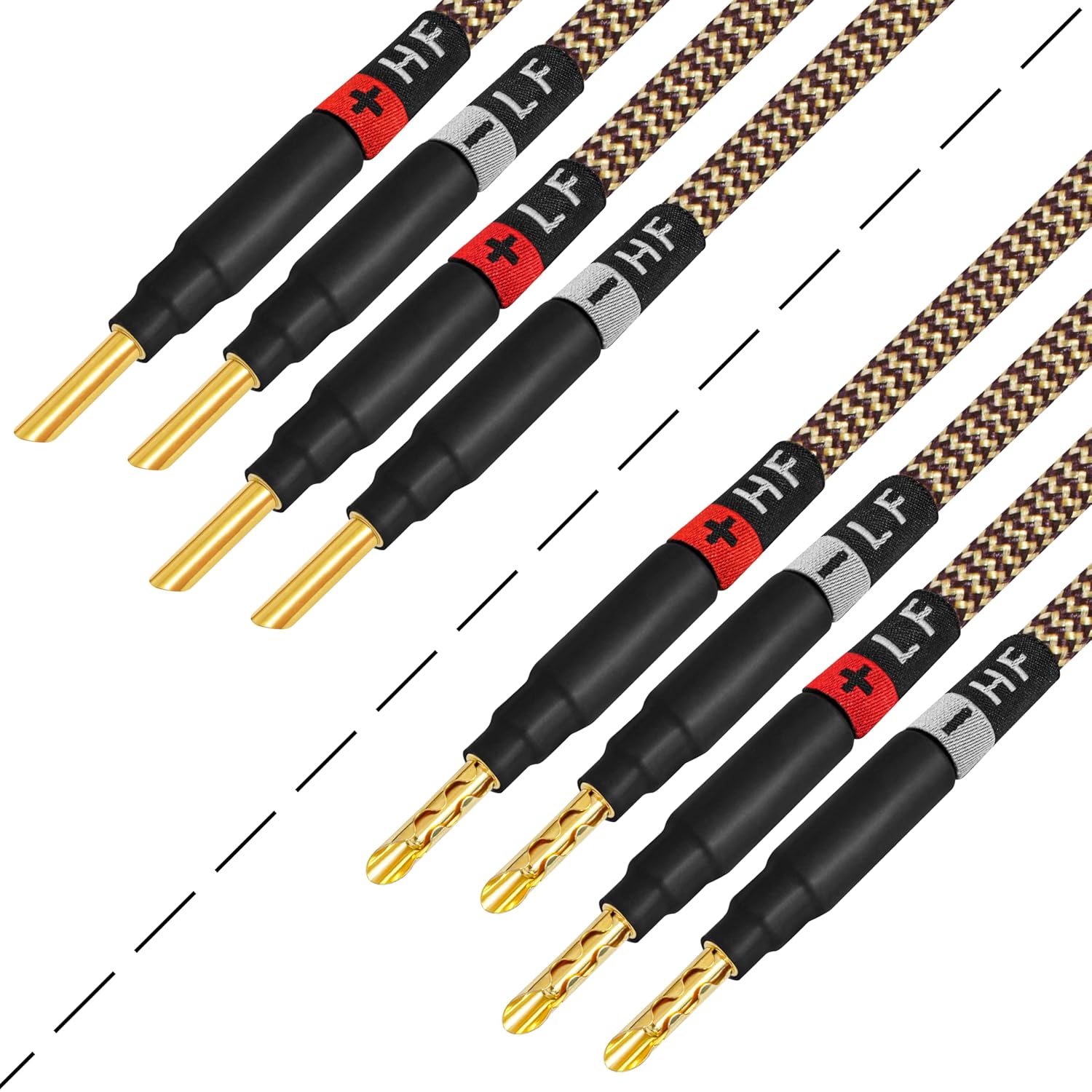 WORLDS BEST CABLES 12 Foot Ultimate - 12 AWG - Ultra-Pure OFC - Premium Audiophile HiFi Bi-Amp Speaker Cable Pair with Eminence Gold Banana Plugs & TnBrwn Tweed Jacket