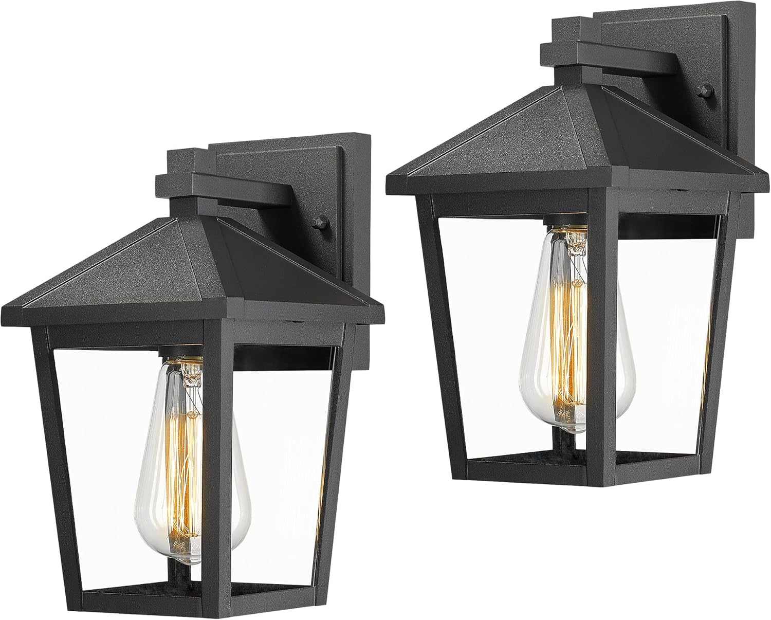 zeyu 2 Pack Modern Front Porch Lights, 10.5-Inch Farmhouse Outdoor Wall Light Fixture with Clear Glass Shade in Black Finish, 20076BS-2PK BK