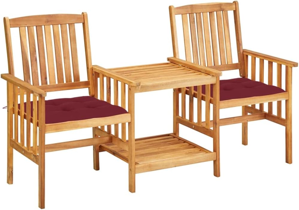 Patio Chairs with Tea Table and Cushions Solid Acacia Wood,Rustic Acacia Wood Bistro Set with Cushions for Patio, Garden and More Patio Furniture Sets, Outdoor Furniture Sets