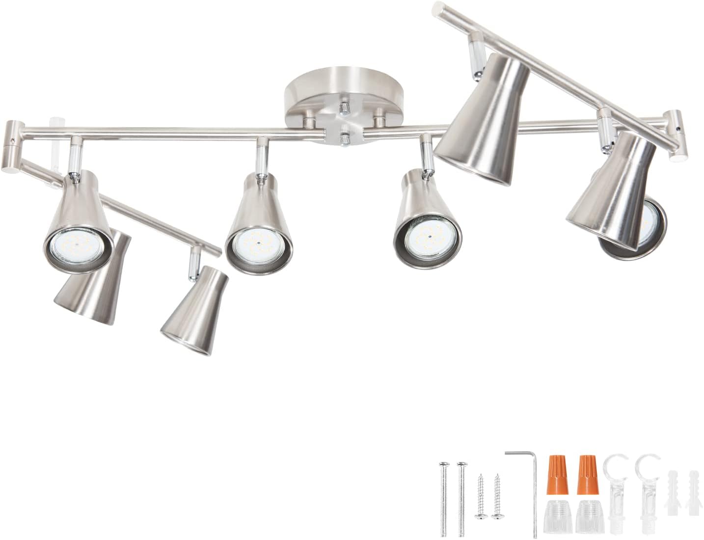 LABOREDUCER LED 8 Light Track Lighting Fixture Flexible, Adjustable Ceiling Spot Light with GU10 Track Light Head, Accent Lighting Foldable Swing Arm Brushed Nickel(Bulbs Not Included)