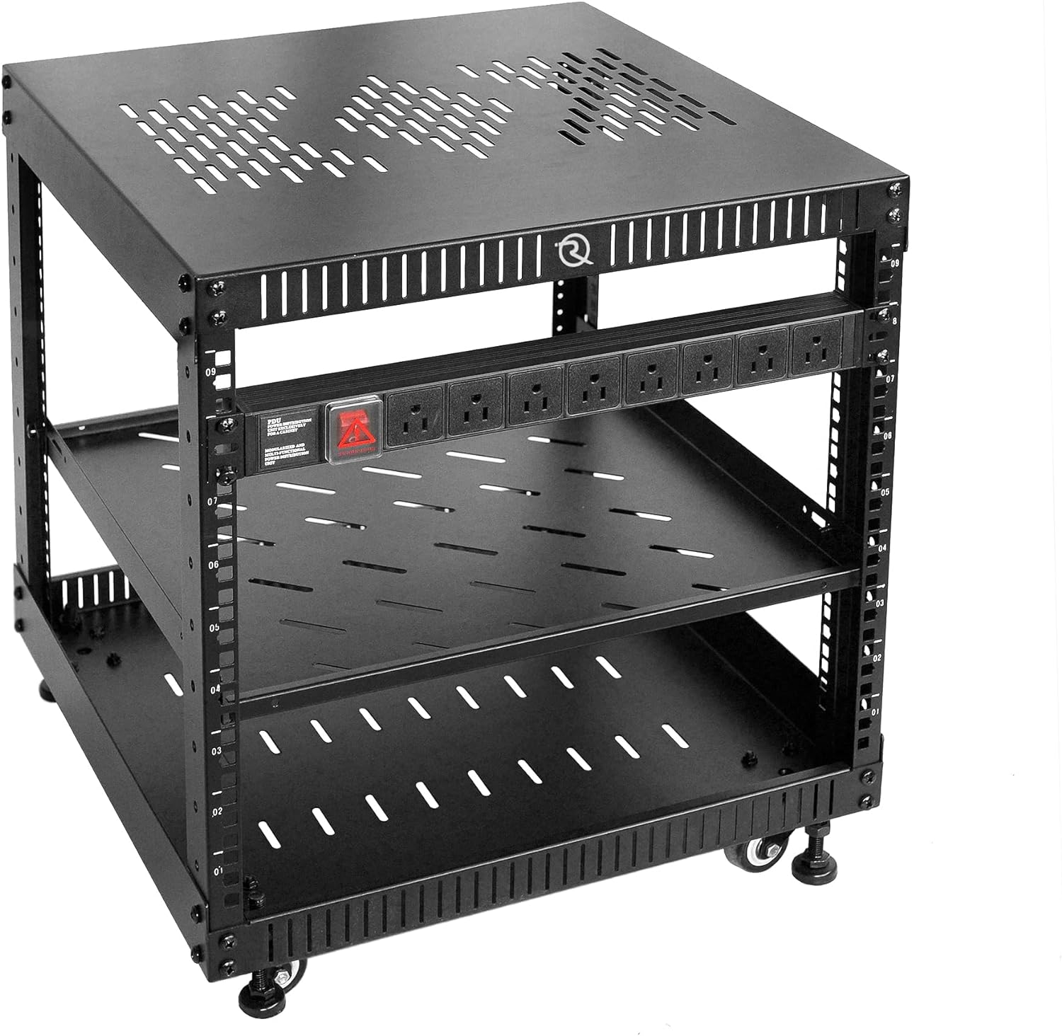RIVECO 9U Network Rack with Reinforced Top Cover - 4 Post Floor Rack on Wheels for 19