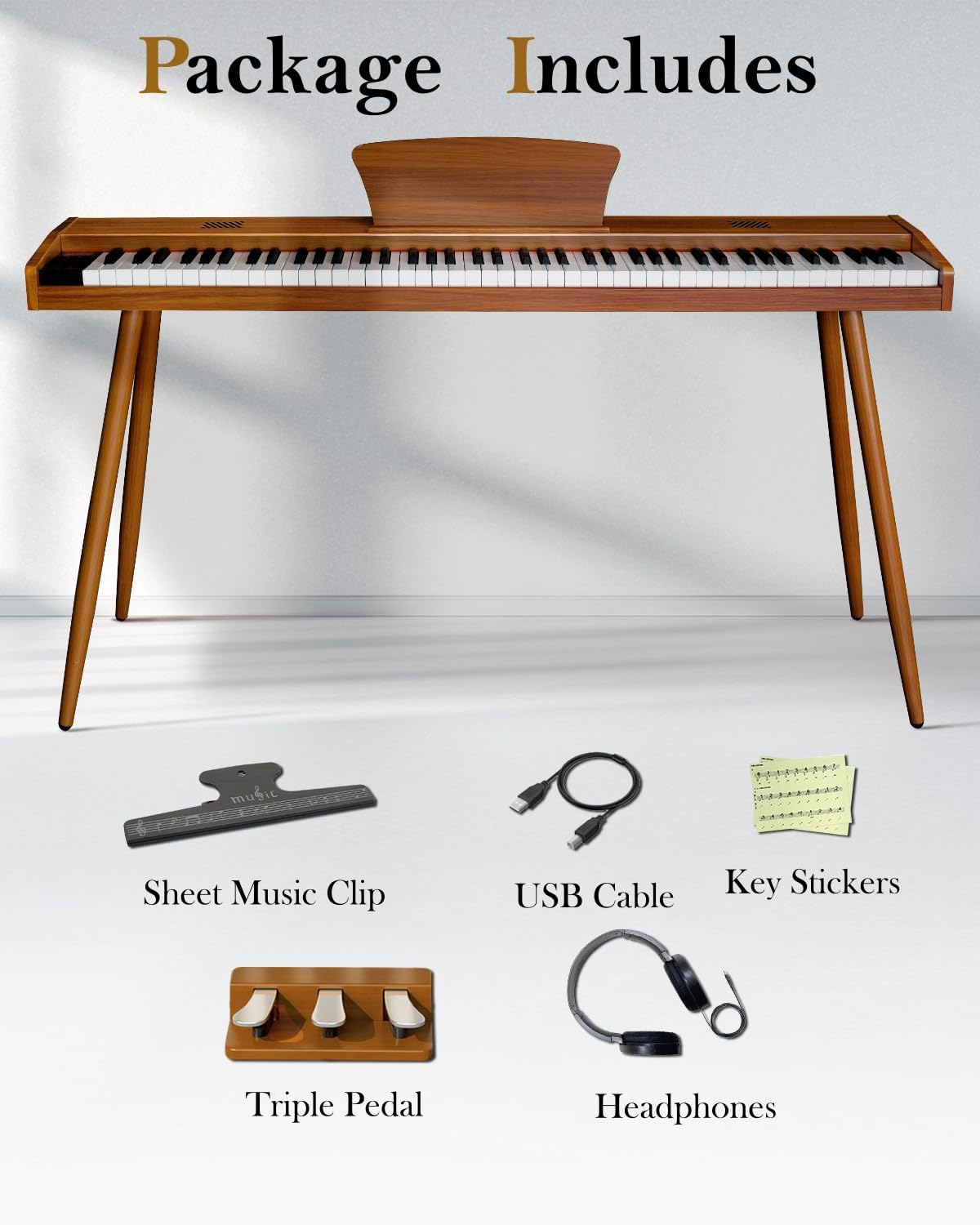 Longeye Digital Piano 88 Keys Wood Piano Keyboard Semi Weighted Electric Piano for Beginners and Professionals with Triple Pedal, Headphone, Music Rest Support MIDI Connection MOOD Walnut
