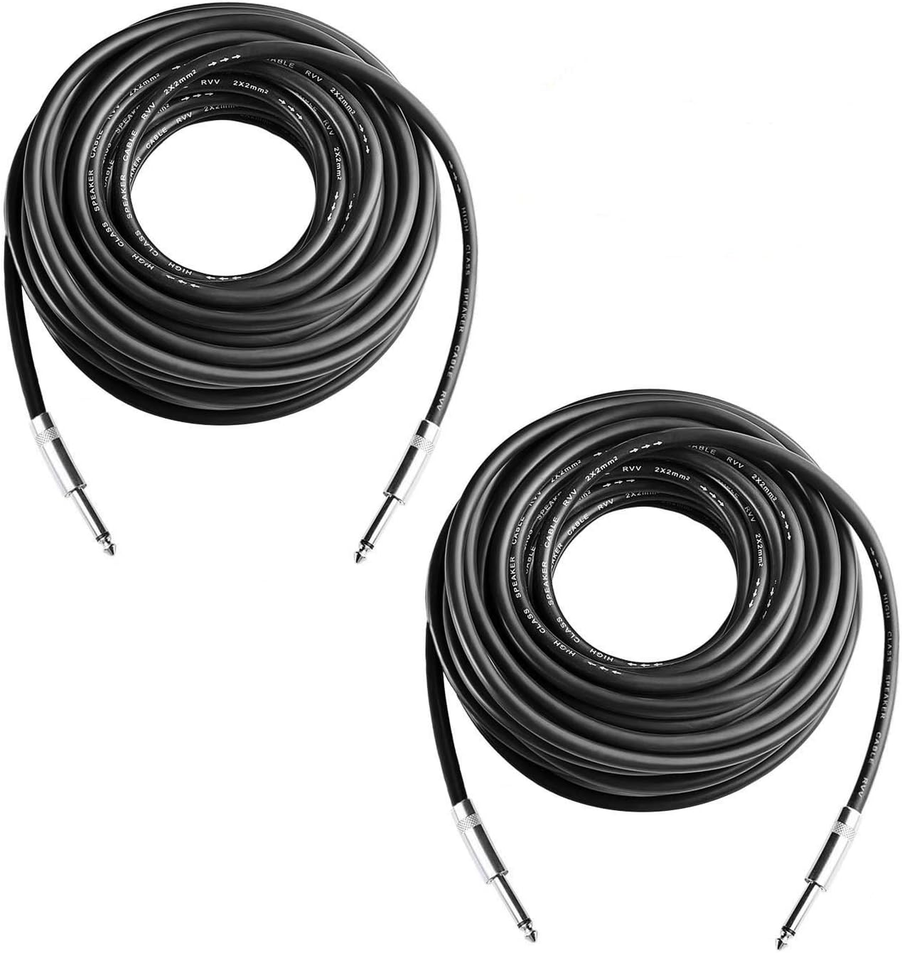 2Pcs 100 Feet Professional Speaker Cables, Pair 100 ft 12 Gauge 1/4 Inch Male Audio Amplifier Connection Heavy Duty Cord Wire