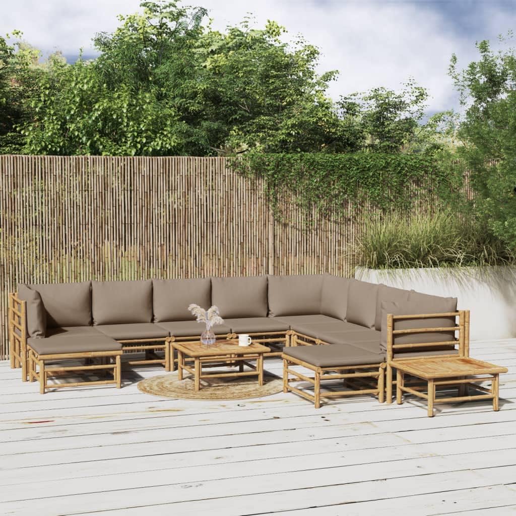 12 Piece Patio Lounge Set with Taupe Cushions Bamboo,Elegant Bamboo Patio Lounge Set: Enjoy Comfort and Style Outdoors Patio Furniture Sets, Outdoor Furniture Sets