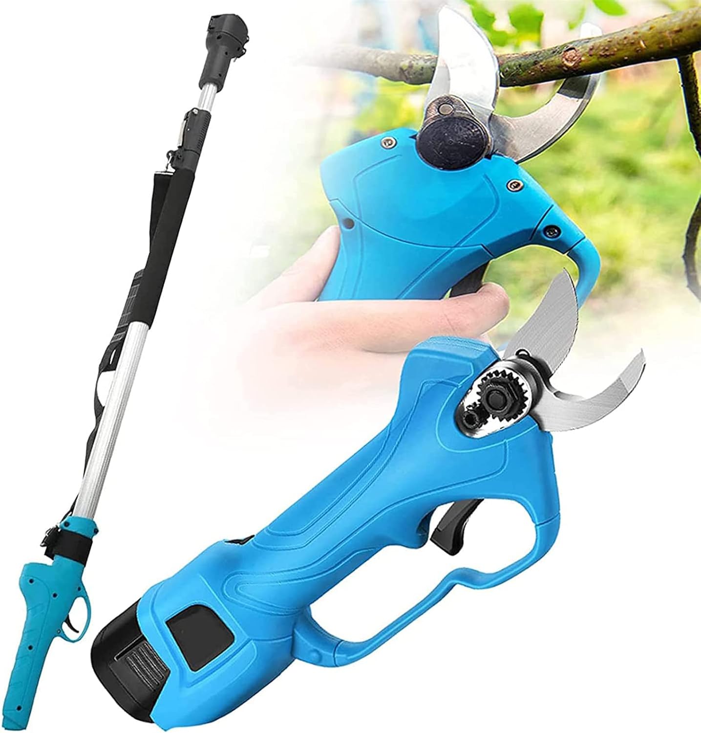 Electric Pruning Shears Telescopic Pruning Shears with 2 Batteries Cordless Secateurs Garden Trimmer Tool for Garden and High Branch Pruning