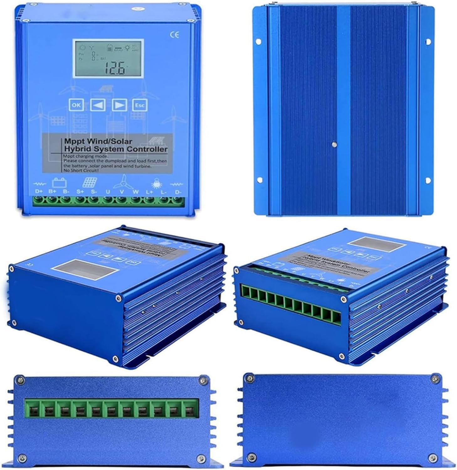 CAJUCA 24v, Solar Wind Hybrid System Charge Controller, 12000W Wind Turbine Generator Controller IP67 Waterproof Wind Generator Controller