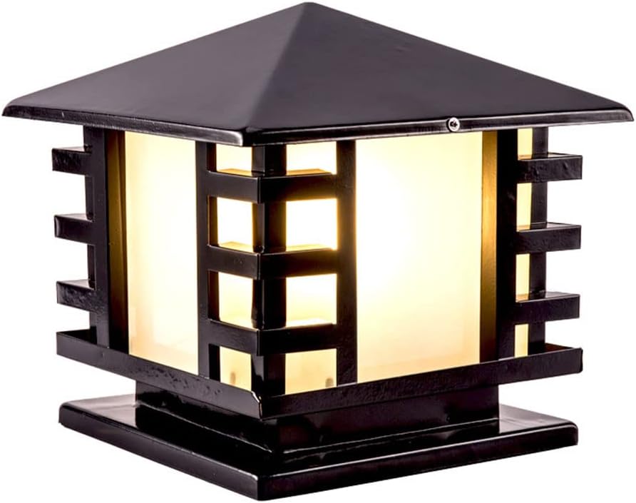 RCIDOS Outdoor Post Light Fixture - Anti-rust Wrought Iron Pillar Lamp 1-Pack Matte Square Pillar Headlight Modern Landscape Lamp Patio Pillar Lights Fence Post Deck Lighting For Garden, Patio, Pathwa