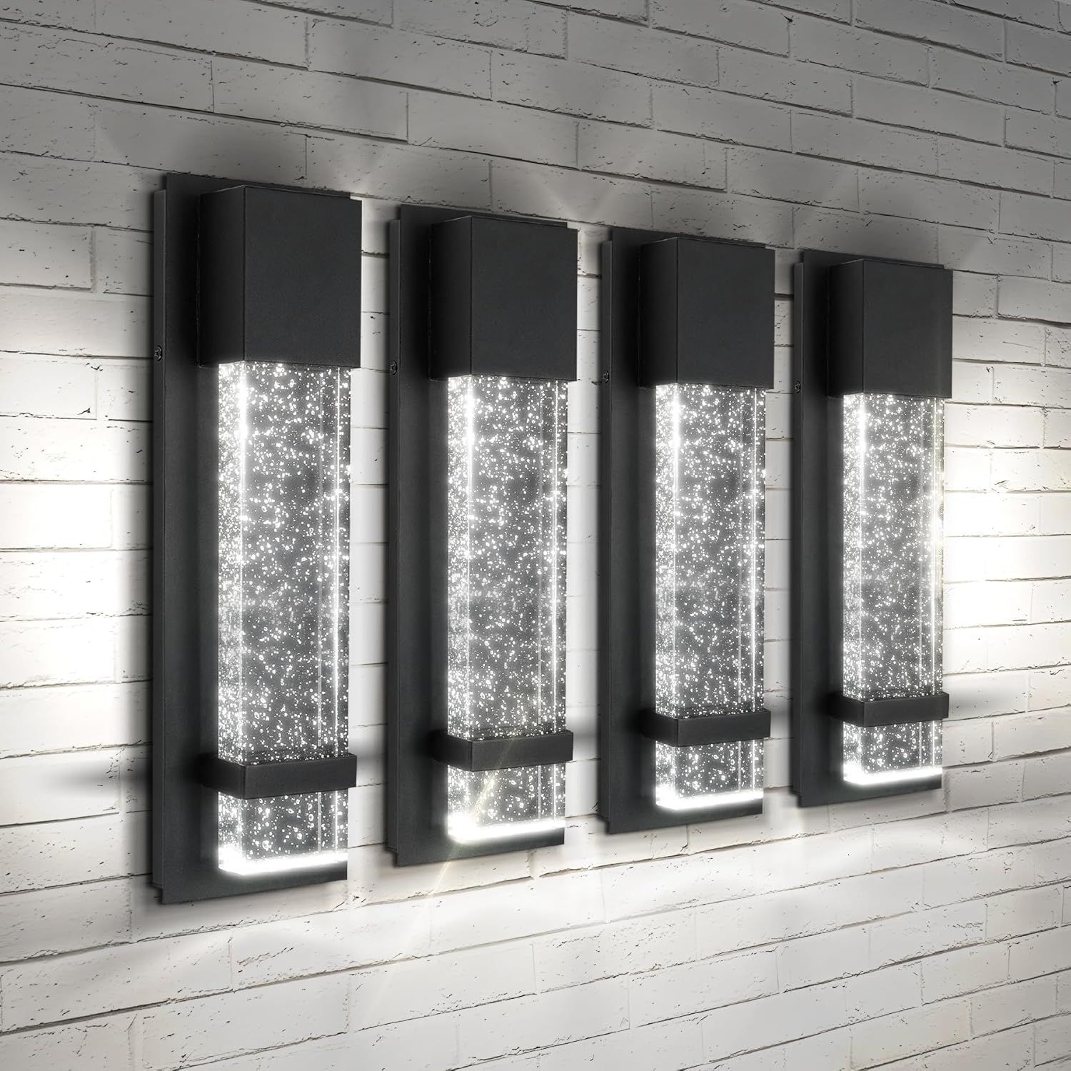 ASD LED 13 Inch Bubble Glass Wall Light Fixture | 12W 500LM 3000K-5000K 120V | 3CCT, Waterproof, Dimmable, ETL Listed | Exterior Flush Mount Sconce, Outdoor-Indoor Lighting | Black, 4 Pack