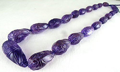 Natural Amethyst Carved DROPS BRIOLETTE Beads NECKLACE 23 INCHES 42MM TO 22MM