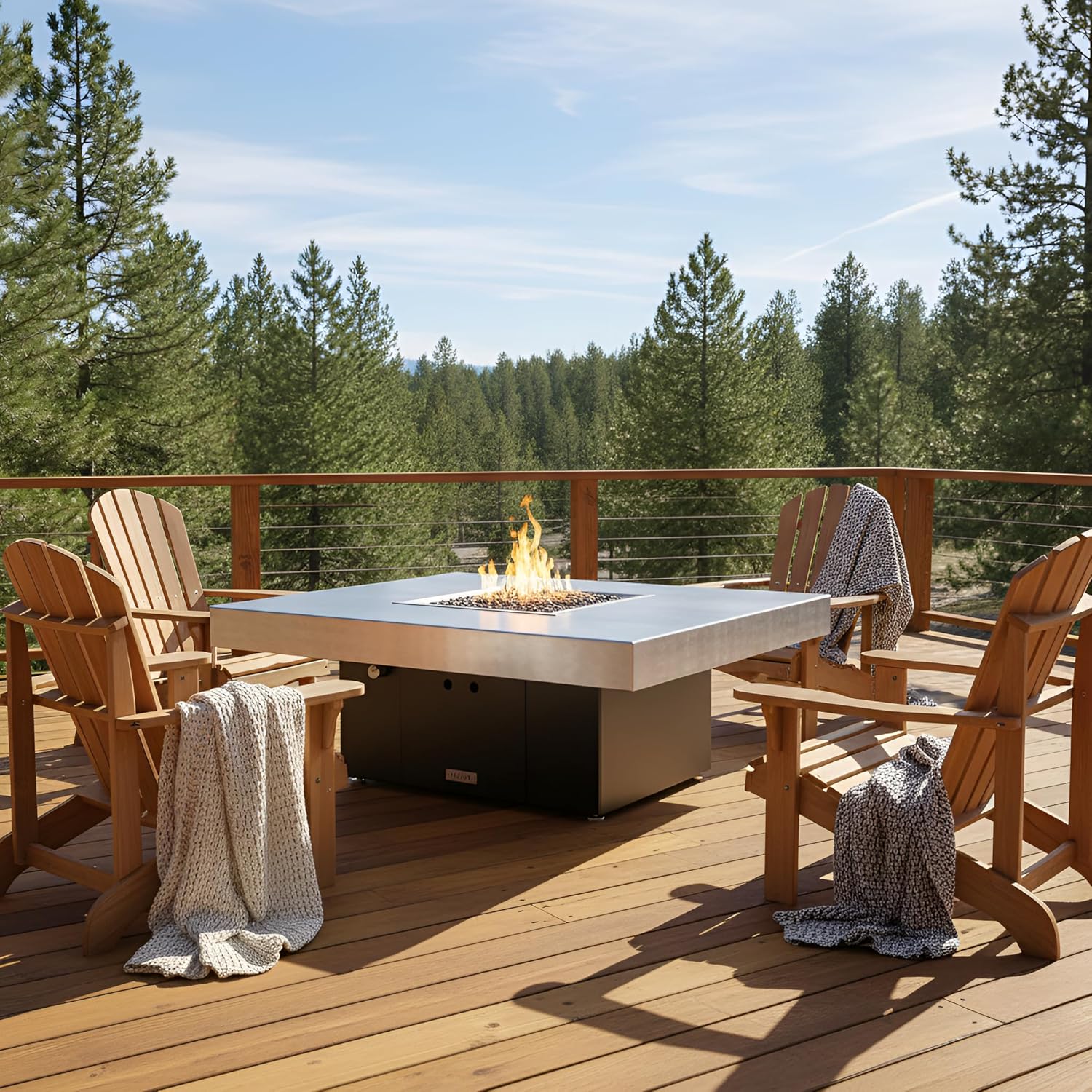 COOKE Santa Barbara Rectangular Fire Pit Table - 40 x 30 - Natural Gas - Brushed Aluminum Top - Black Powdercoat Base