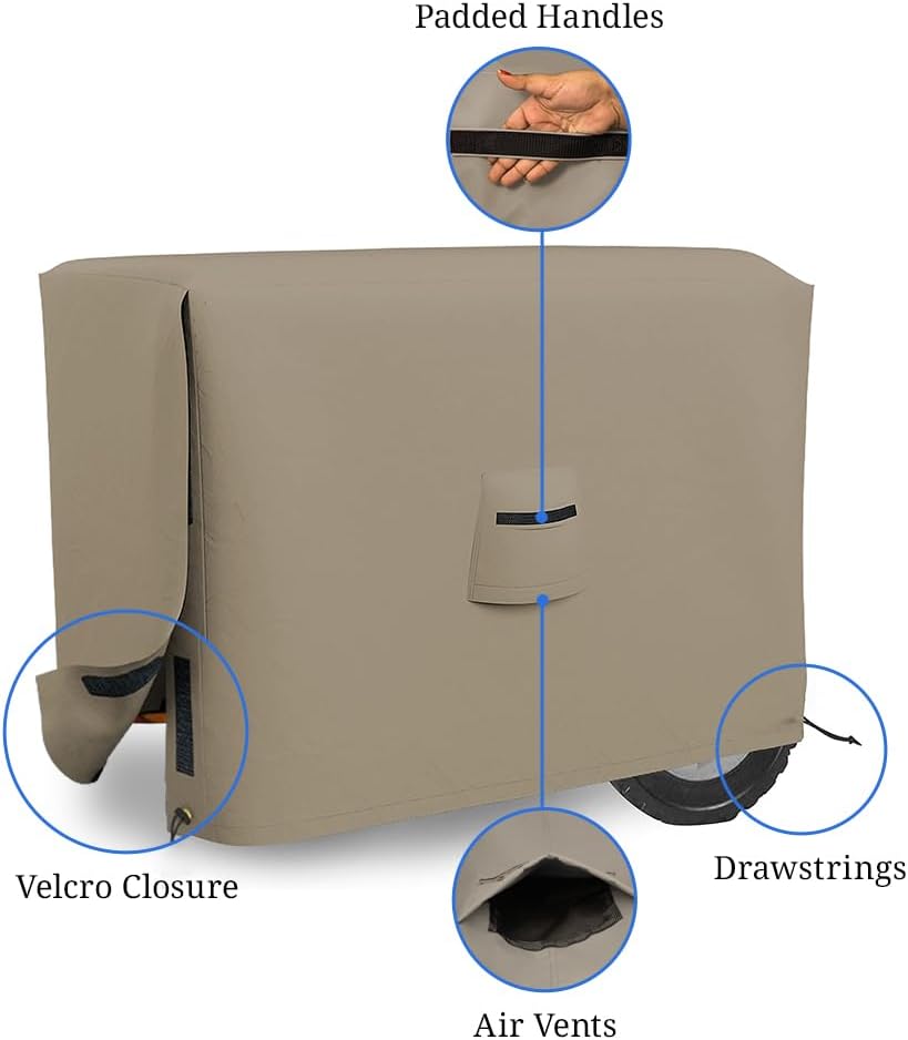 Covers & all Outdoor Generator Cover, 12 Oz Waterproof UV & Weather Resistant, Universal Portable Equipment Machinery Storage Protector with Air Vents Velcro & Drawstrings (38