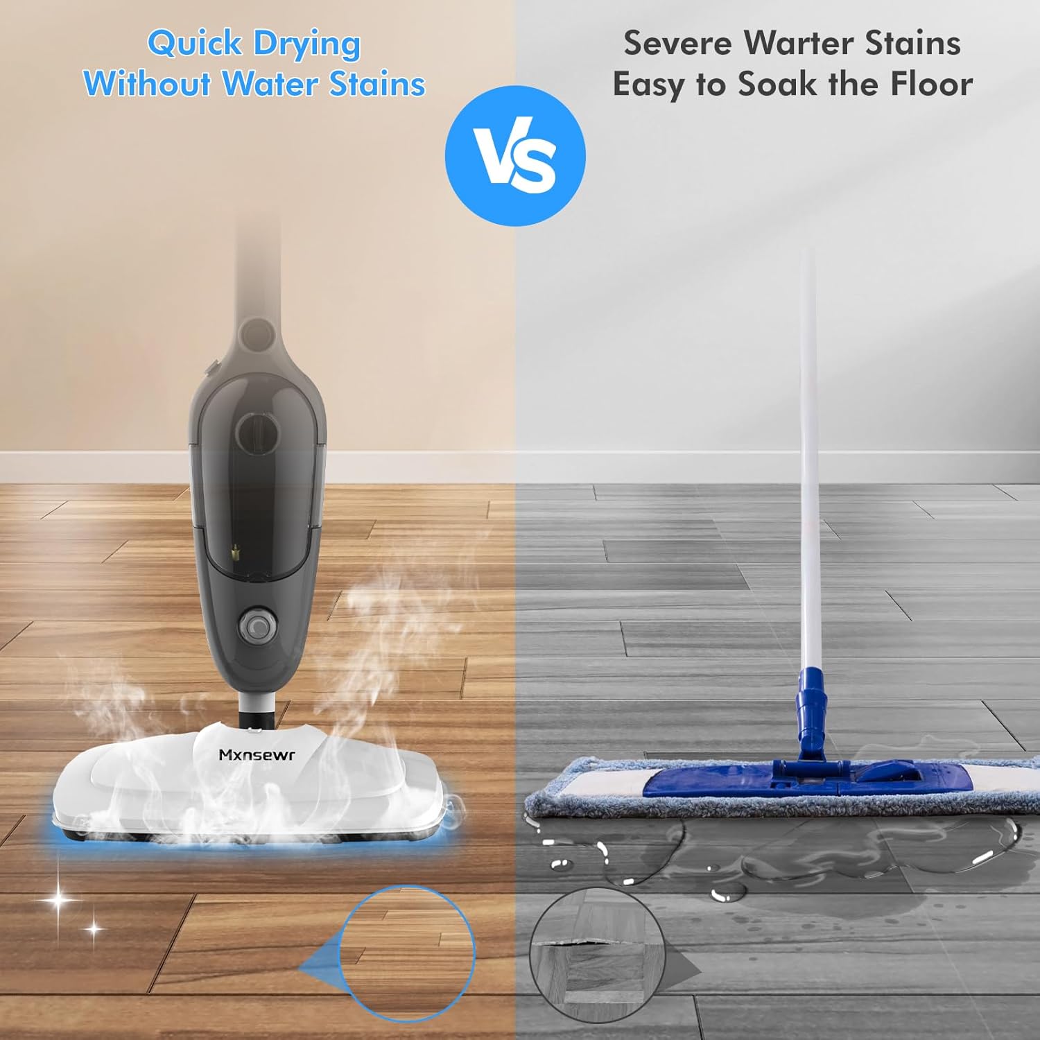 Steam Mop - All-in-one Powerful Handheld Steam Cleaner Detachable Floor Steamer with 11 Accessories, MultiPurpose Steamer for Hardwood Floors, Clothes,Windows,Tiles,Carpet, Whole Home Use,Grey