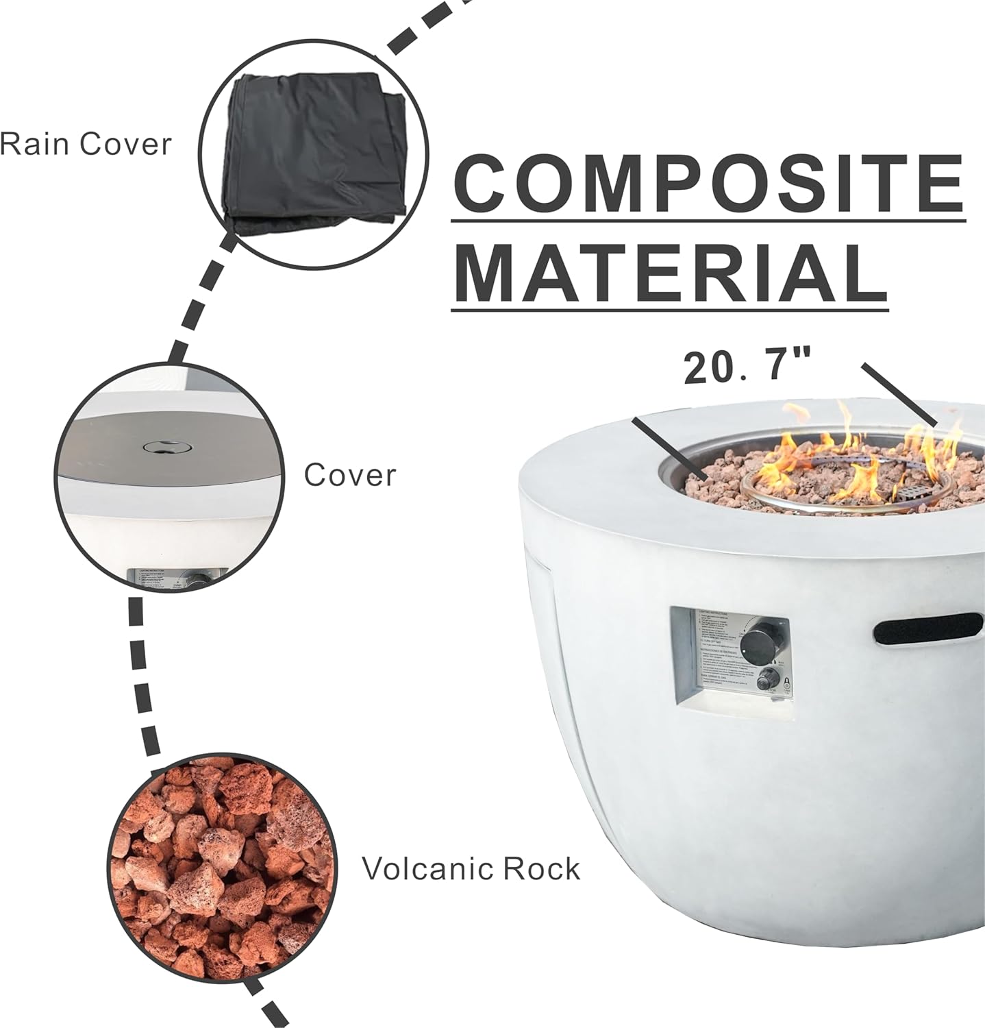 2 in 1 Outdoor Fire Table with 50000 BTU Burner, 36