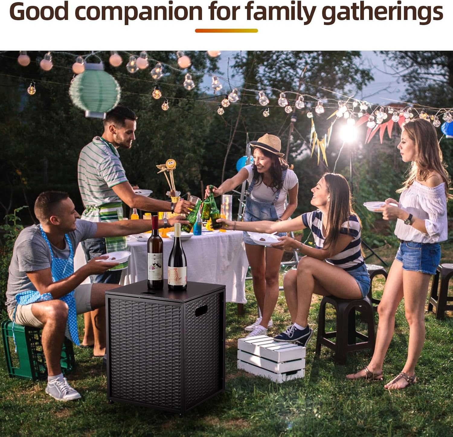 Propane Tank Cover Table, 16-inch Hideaway Table for Gas Fire Pits for 20 lbs Propane Tank Outdoor Gas Tank Storage Side Table for Gas Fire Pit Gas Grill Griddle Propane Stoves, Brown