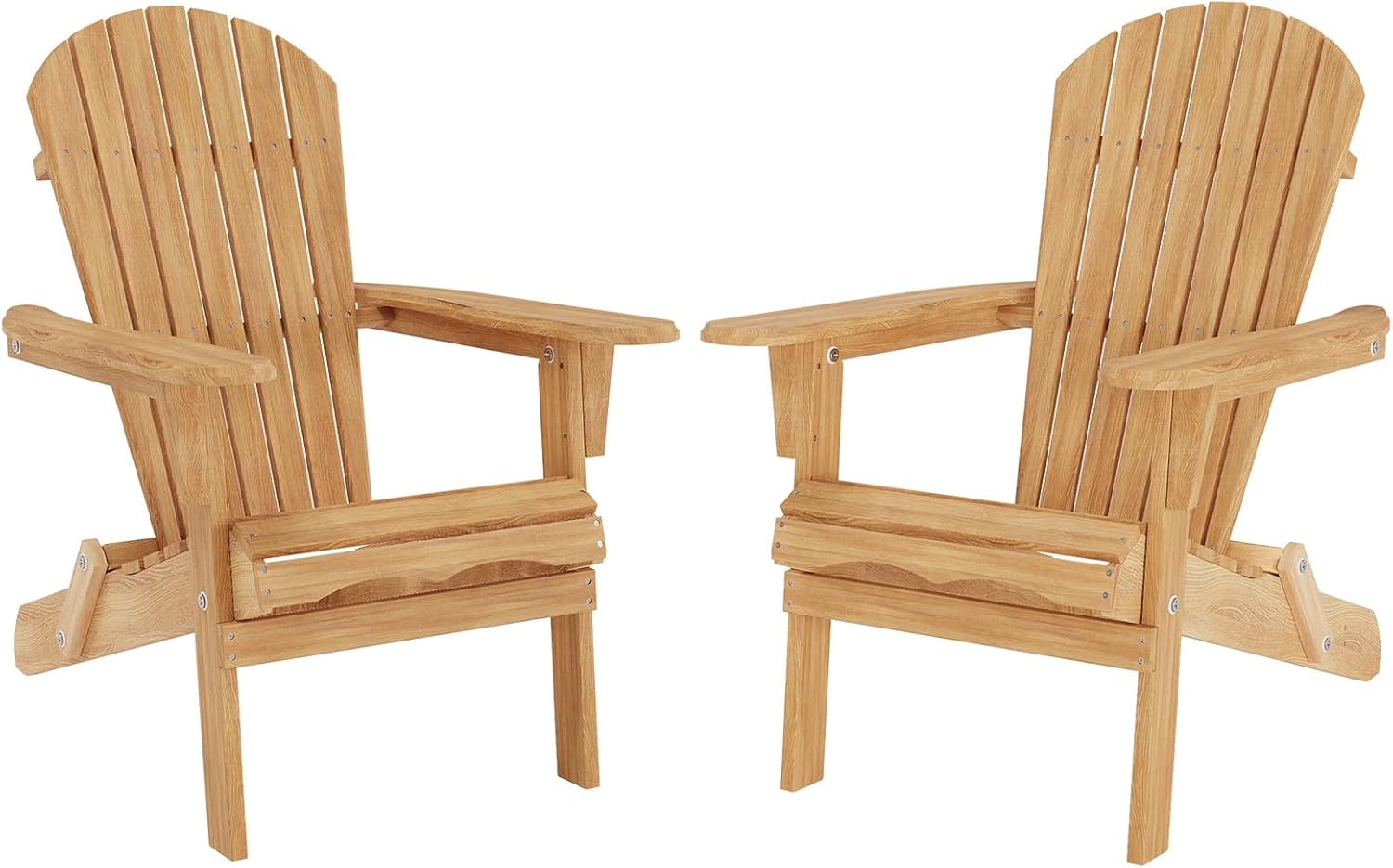 Adirondack Chairs Set of 2, Folding Wooden Adirondack Chair, Fire Pit Chairs, Outdoor Lounge Furniture for Yard, Garden, Patio (Natural)