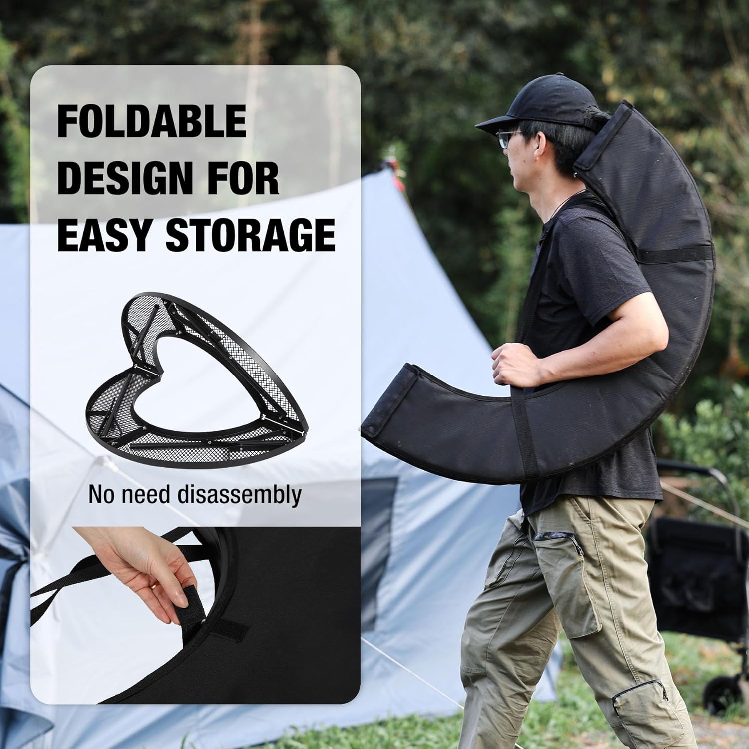 REDCAMP 36 Inch Fire Pit Surround Tabletop for Solo Stove Bonfire/Ranger, Foldable Round Fire Pit Table-Surround Ventilated Tabletop and Foldable Legs Design to Install and Portable for Yard, Patio