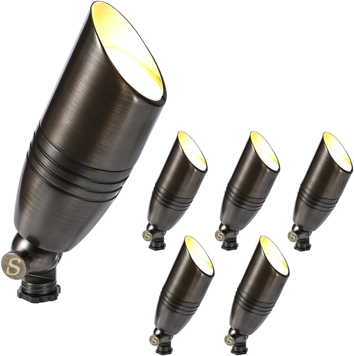 12V Low Voltage Landscape Spotlights Outdoor, Solid Brass Directional Uplights Ground Stake Spot Up Landscape Lighting Fixture for Garden Patio(6 Pack Without Bulb)