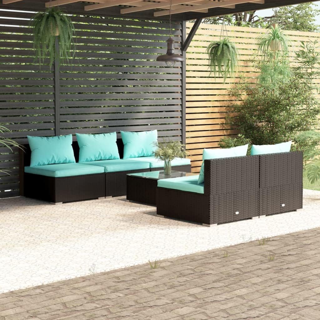 6 Piece Patio Lounge Set with Cushions Poly Rattan Black,Spacious Modular Patio Lounge Set with Cushions for Outdoor Relaxation Patio Furniture, Outdoor Furniture Sets