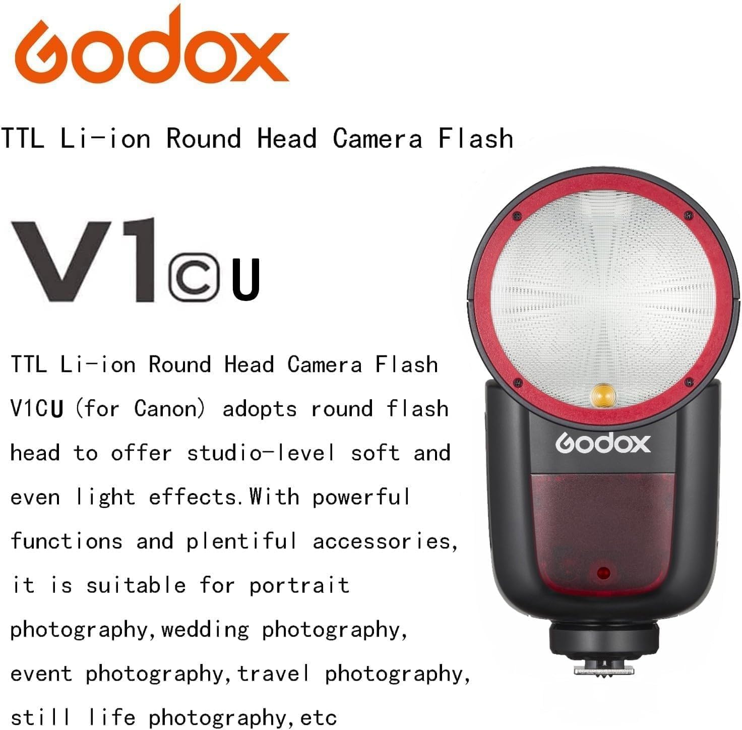 Godox V1 V1-C V1C USA Version Camera Flash with Godox AK-R1 Accessories Kit for Canon Cameras,76Ws 2.4G TTL 1/8000 HSS,480 Full Power Shots,1.5s Recycle Time,2600mAh Li-ion Battery