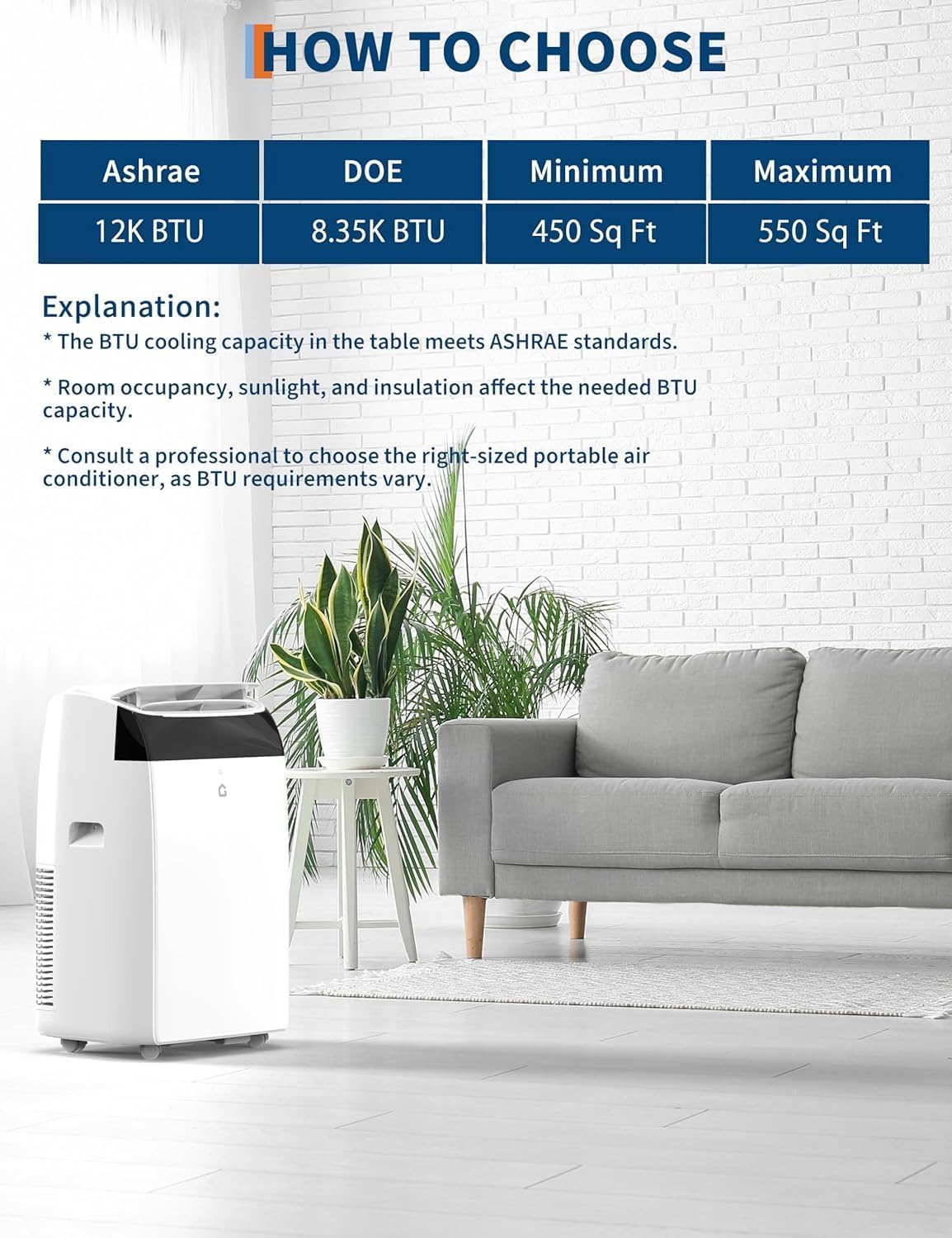12,000 BTU Portable Air Conditioners Cools 550 Sq.Ft, 3-in-1 Portable AC Dehumidifier Fan, Remote Control Window Kit, Quiet Portable Air Conditioners for Bedroom 48dB for Home, Office (ASHRAE)