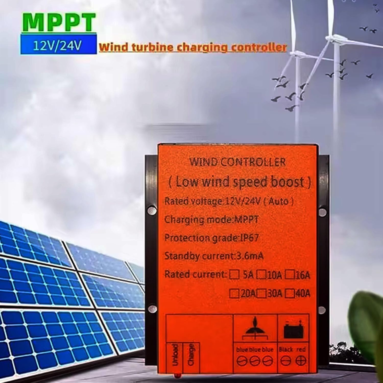 220v, 1000W Wind Turbine Charges Controller, 12V -220V MPPT PWM Wind Turbine Generator Controller Waterproof Wind Solar Hybrid Control Auto Match MPPT Controller (20A)