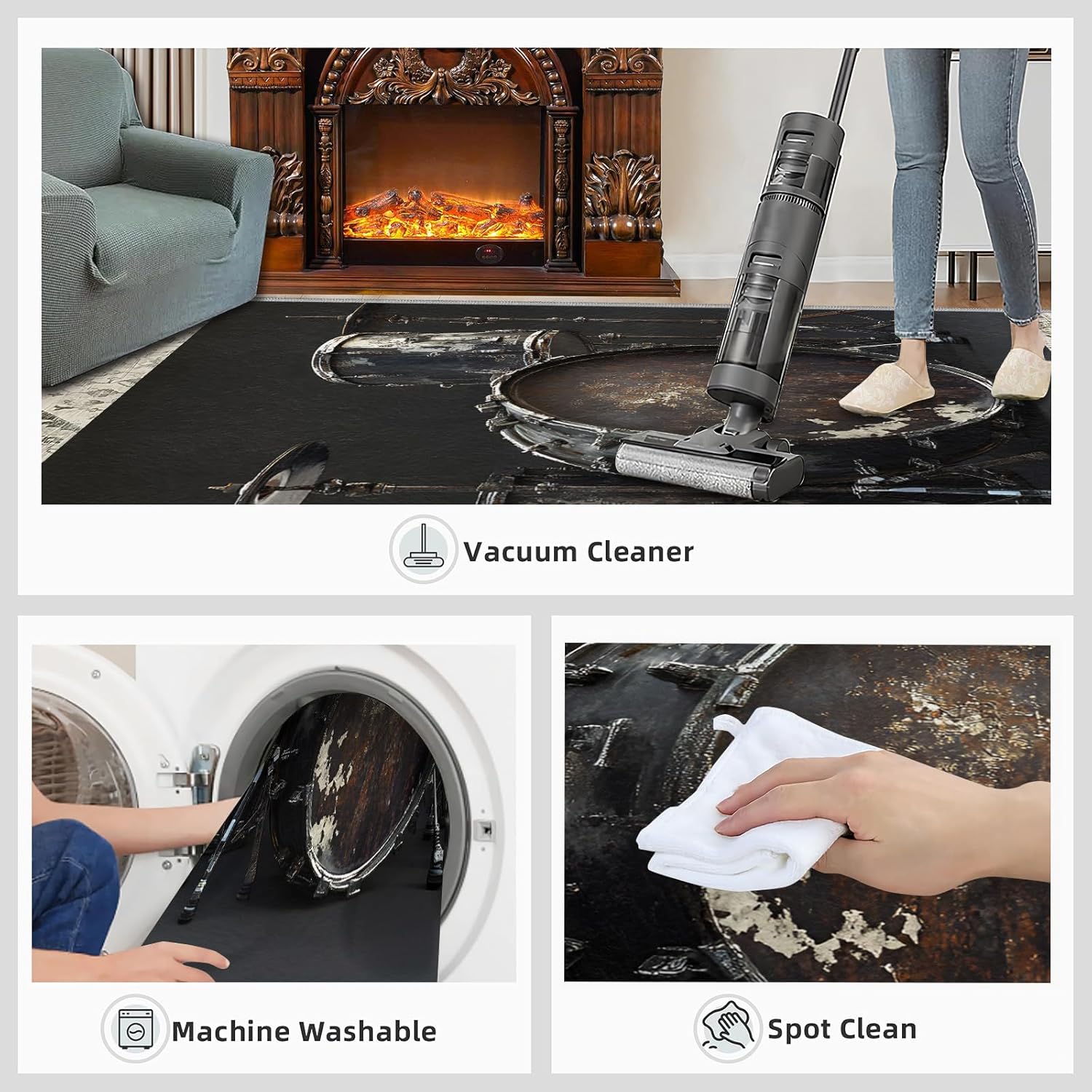 7 x 9 Area Rug, Musical Instruments Rugs for Bedroom, Drum Set Rugs for Living Room, Music Lover Machine Washable Carpet for Front Entrance Floor Decor