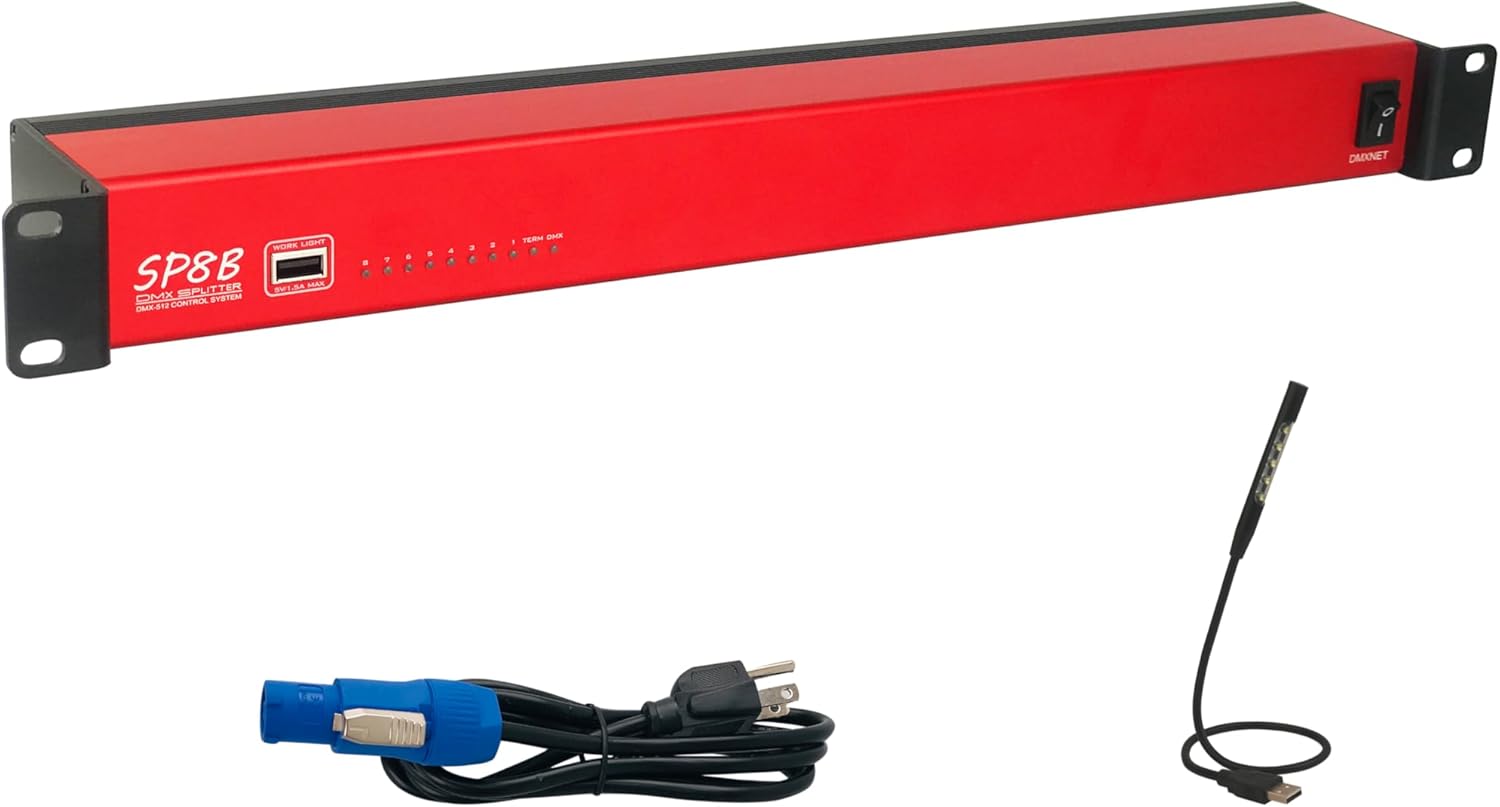 8-Port Opto-Isolated DMX Splitter/Amplifier/Isolator, LED Indicator, USB Work Light, Bulit-in Termination, XLR-5PIN,19 Inch Rack Mountable(RDM not Supported)