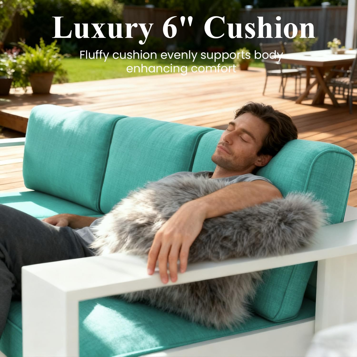 LayinSun Oversized Aluminum Outdoor Furniture Set, 5 Piece Patio Sofa Sets with Fire Pit Table, Deep Seating and Upgraded 6-inch Cushions for Porch, Balcony, Deck