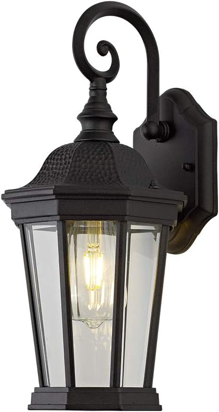 Exterior Light Fixtures, Large Outdoor Wall Light/Lantern, Outdoor Porch Light Fixtures Wall Mount in Matte Black Finish with Clear Glass, Aluminum Alloy, 60W