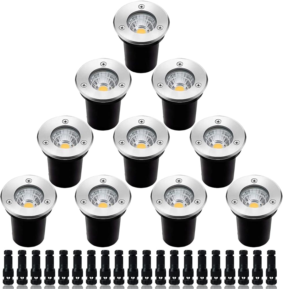 Low Voltage Landscape Lighting,LED Well Light Outdoor 12-24V AC/DC In-Ground Lights IP67 Waterproof Warm White Paver Lights with Wire Connector for Pathway,Fence (5, watts)