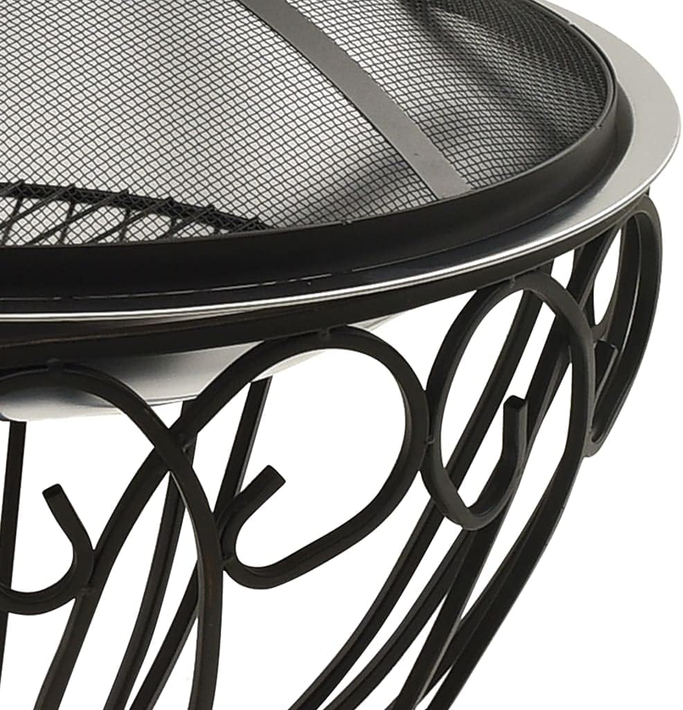 'vidaXL 2-in-1 Outdoor Fire Pit and BBQ with Mesh Cover and Poker - Stainless Steel Design - Silver 23.2