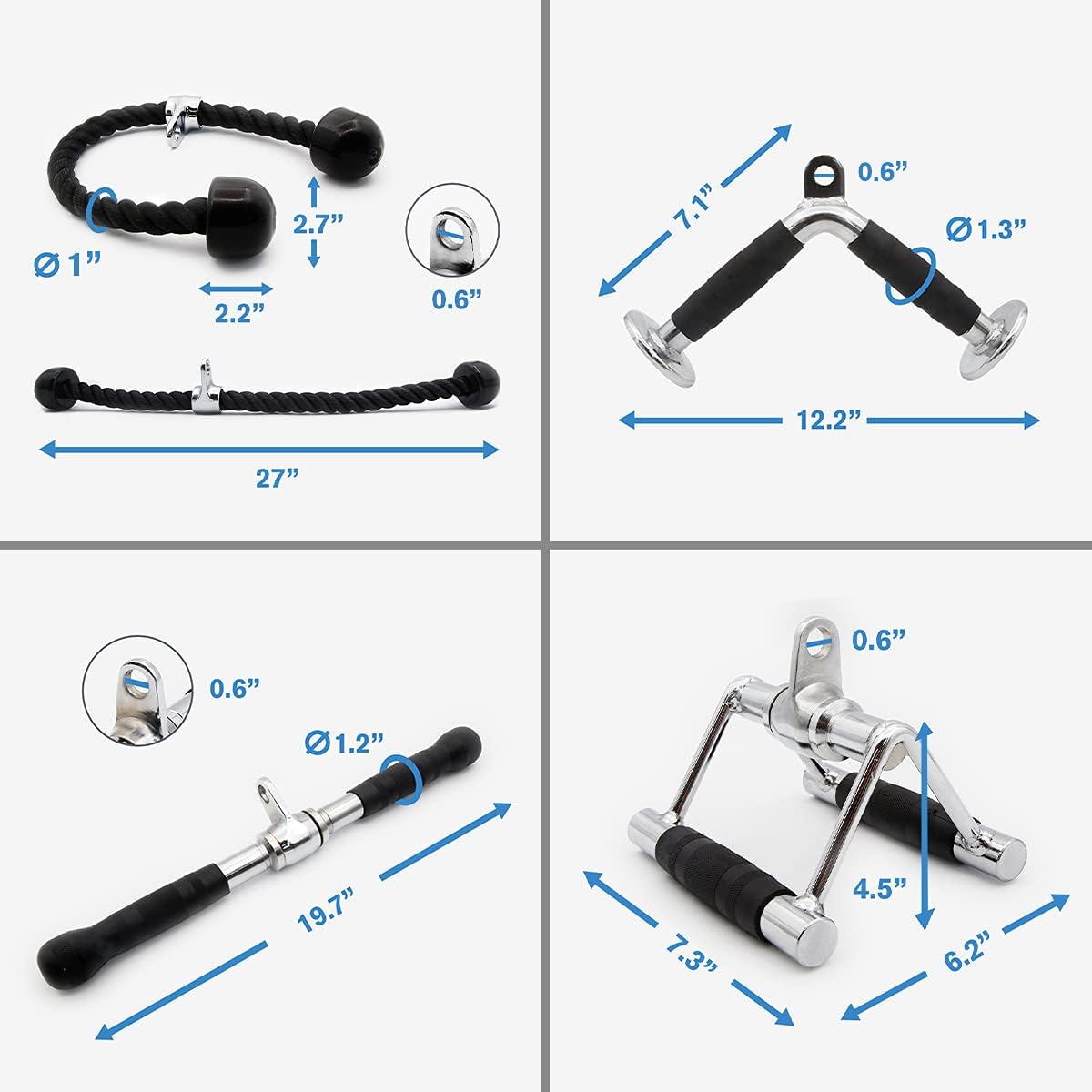 RitFit Cable Machine Attachments for Gym, LAT Pulldown Accessories with Multi-Option: V Bar, Tricep Rope, Double D Handle, Rotating Straight Bar, for Weight Fitness