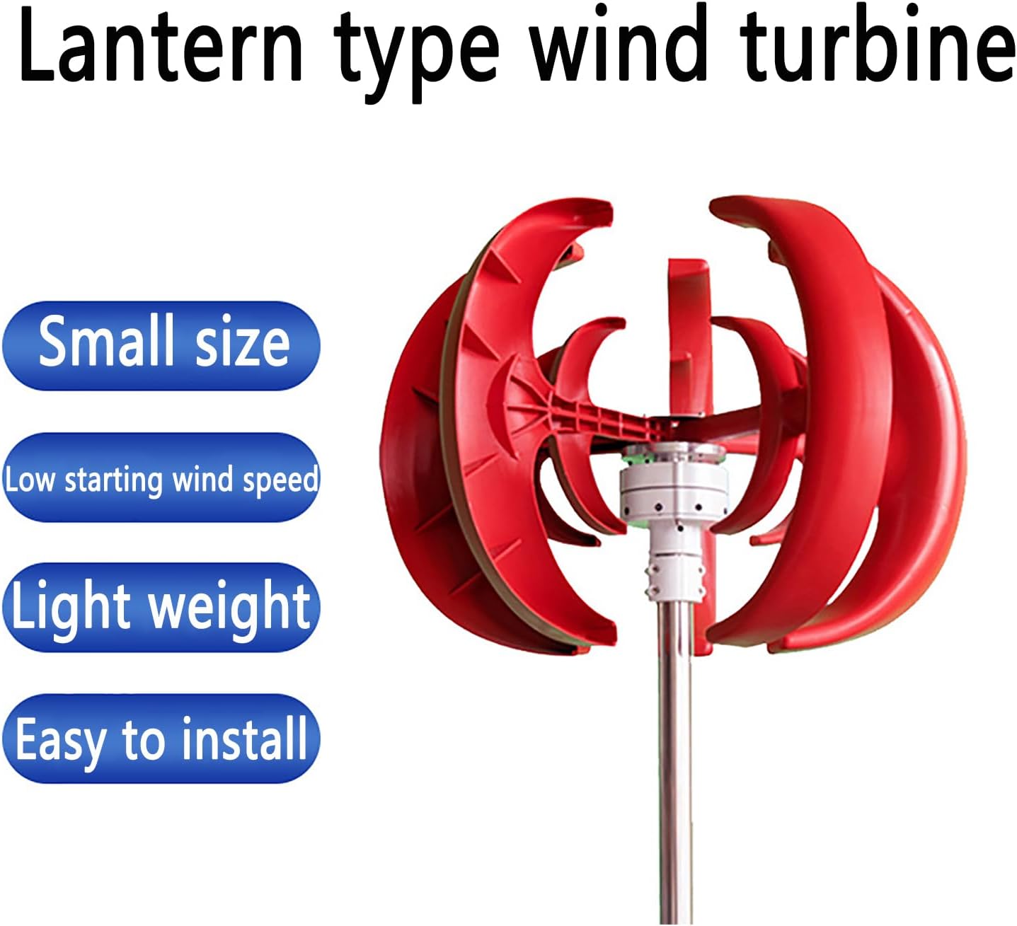 Lantern Type Wind Turbine, 5 Blade Horizontal Wind Power Generator Kit with High Temperature Resistant Copper Electric Coil and Nylon Fiber Reinforced Blades for Home, Marine, Street Lighting