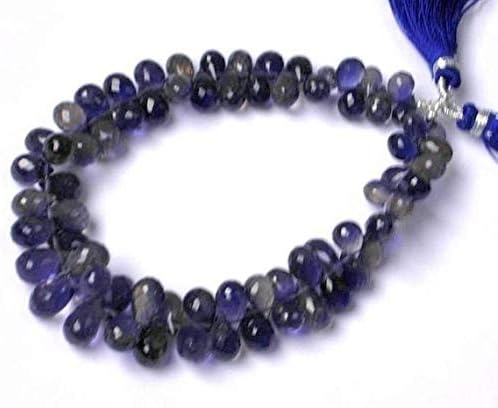 13 inch natural beads strand of 7x5-11x6mm faceted drop iolite gemstone briolletes beads for DIY jewelry - necklace, bracelet, earring, ring.