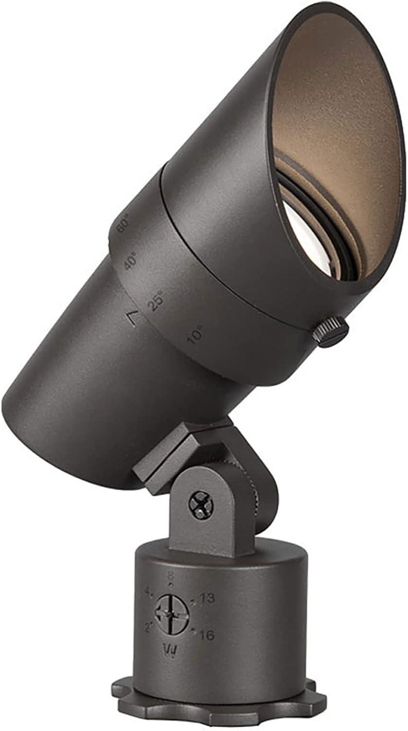 WAC Landscape Lighting, LED 120V Line Voltage Medium Size Accent Light with Adjustable Beam Angle and Integral Brightness Control 3000K Warm White Built-in LED in Solid Brass Coated with Bronze