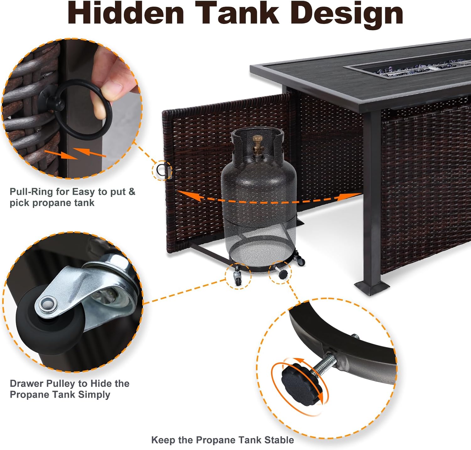 NOBLEMOOD 48 INCH Propane Fire Pit Outdoor Fire Table with Glass Beads, 50,000 BTU Gas Fire Pit Table w/Aluminum Table Top, Waterproof Cover for Outdoor, Patio, Garden, CSA Certification