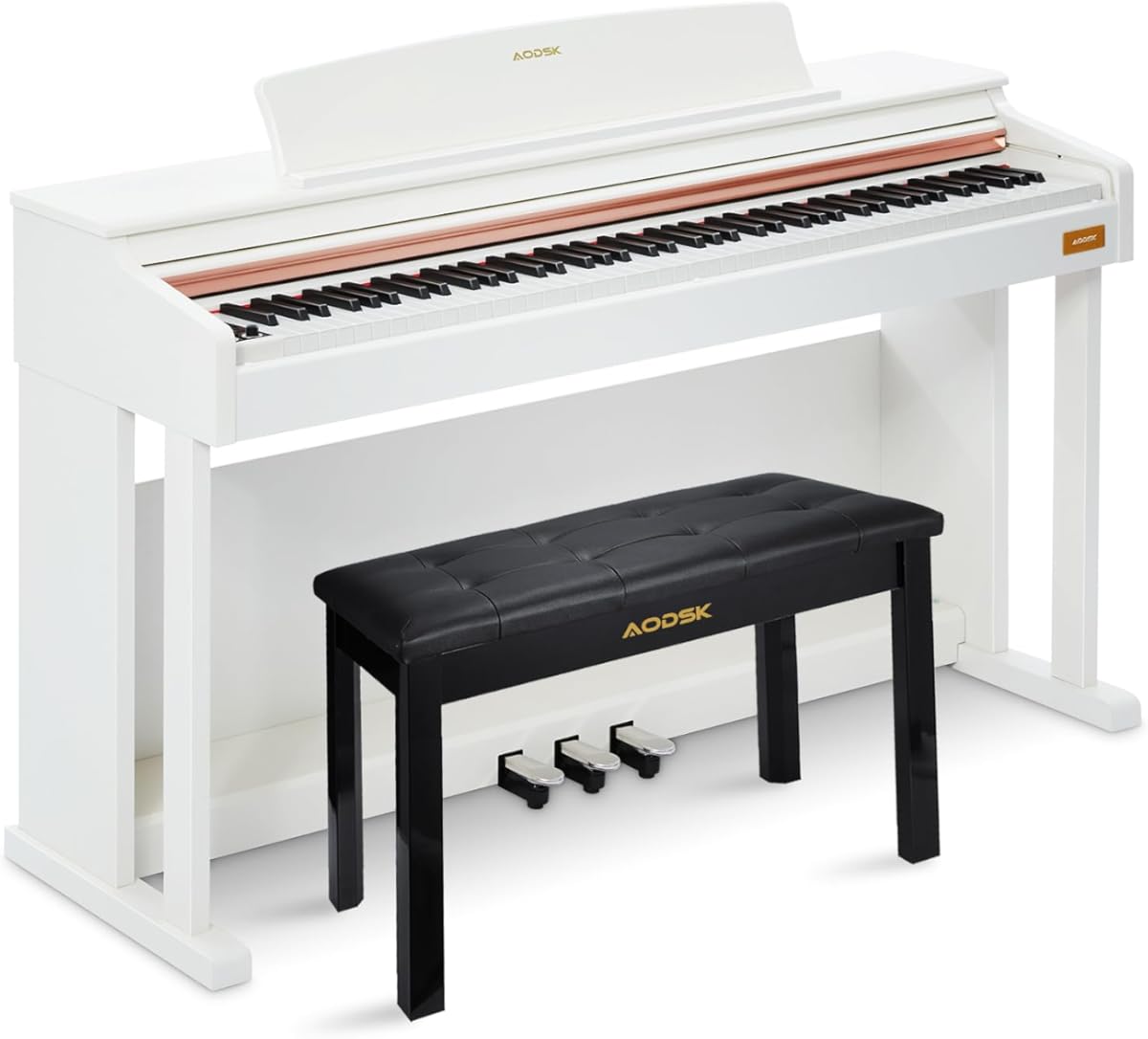 AODSK 88 Key Weighted Hammer Action Digital Piano with Full-Size Weighted Keys+AODSK Wooden Duet Piano Bench with Padded Cushion and Storage Compartment
