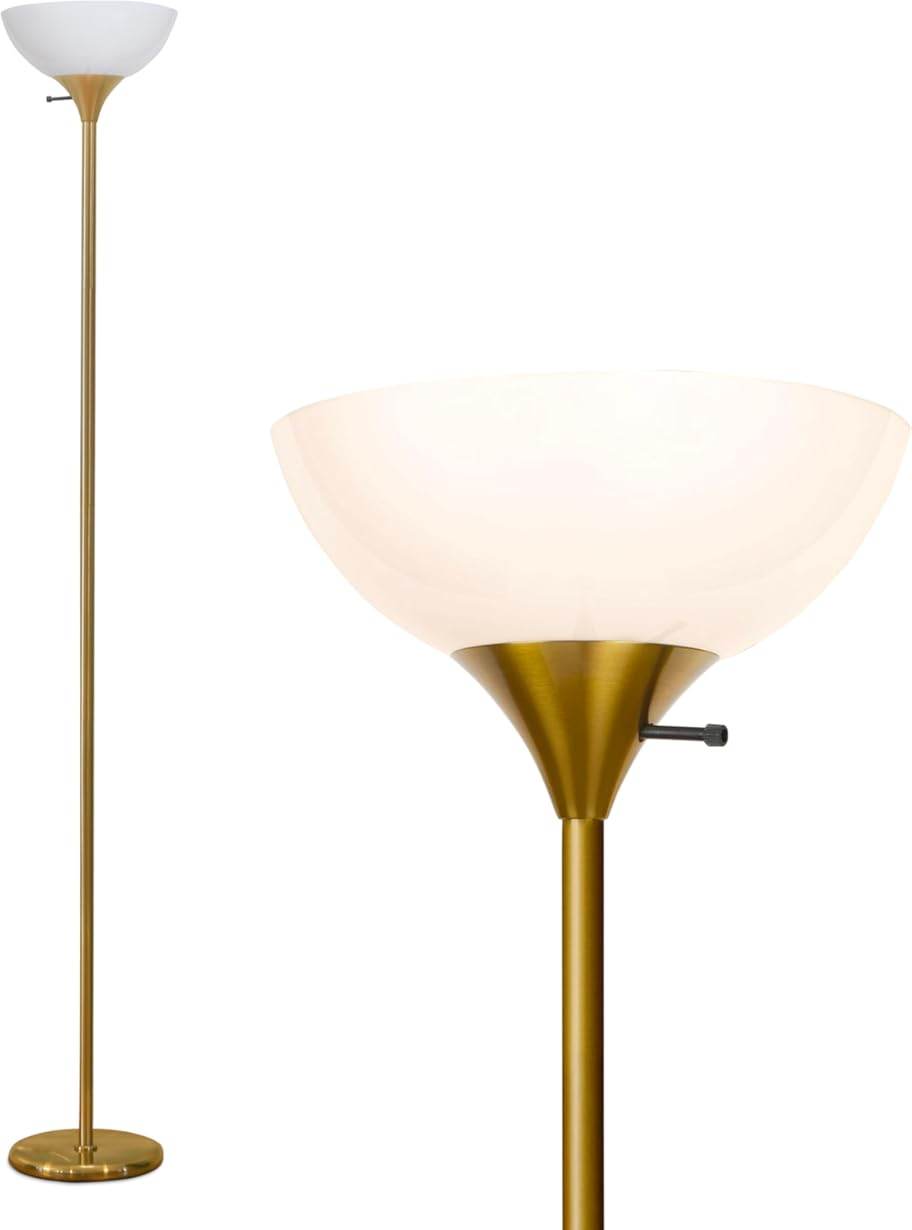 Brightech Sky Dome Dimmable LED Floor Lamp, Torchiere Floor Lamp for Living Room, Bedroom, & Office – Tall Torch Standing Lamp for Reading, Modern Home Decor – Brass/Gold