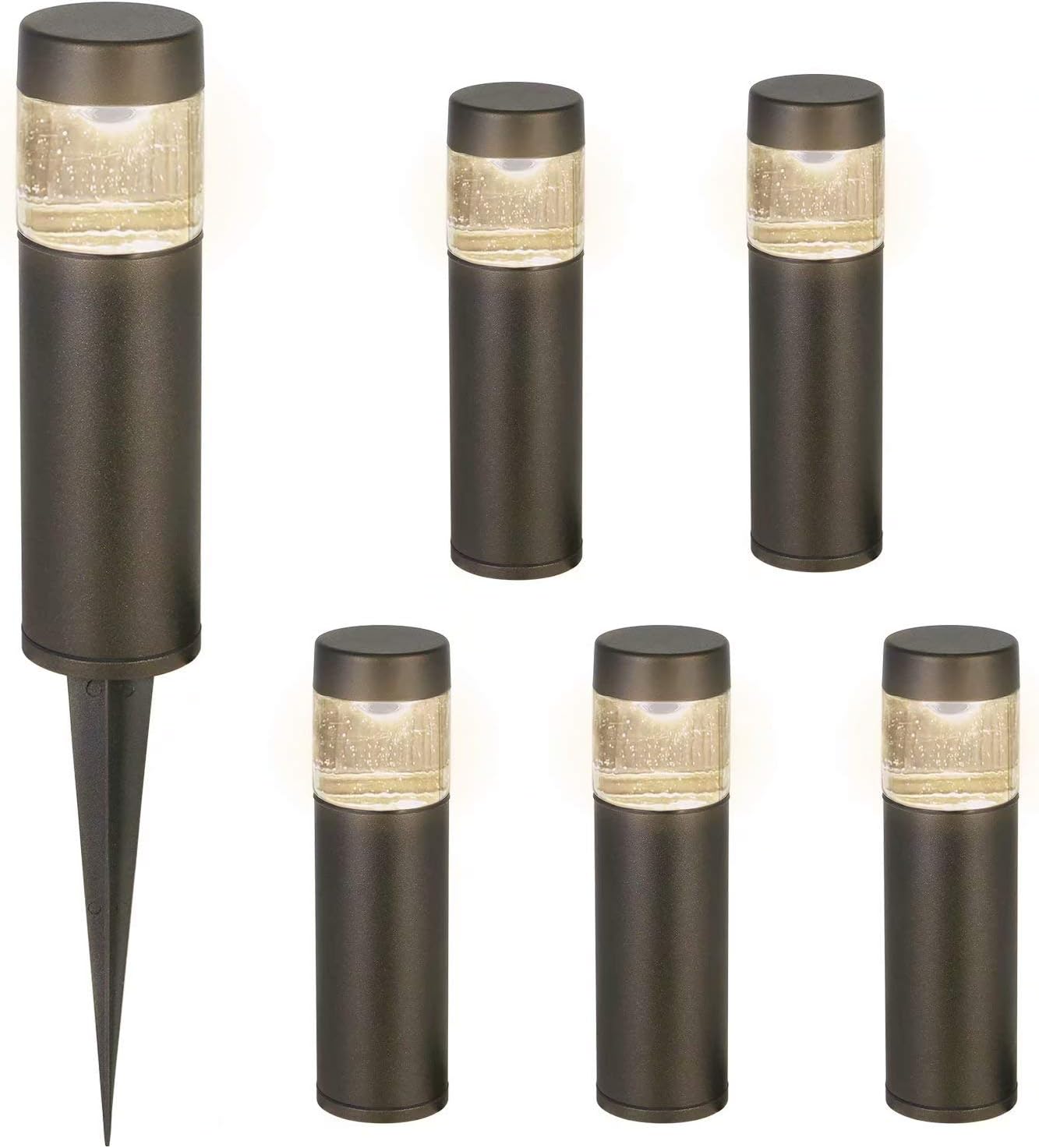 hykolity Low Voltage Landscape Lights, 3W 191LM 12V LED Round Bollard Light, Wired Outdoor Walkway Light Path Lights for Yard Lawn, Aluminum Construction, 30 Watt Equivalent, 15-Year Lifespan, 6 Pack