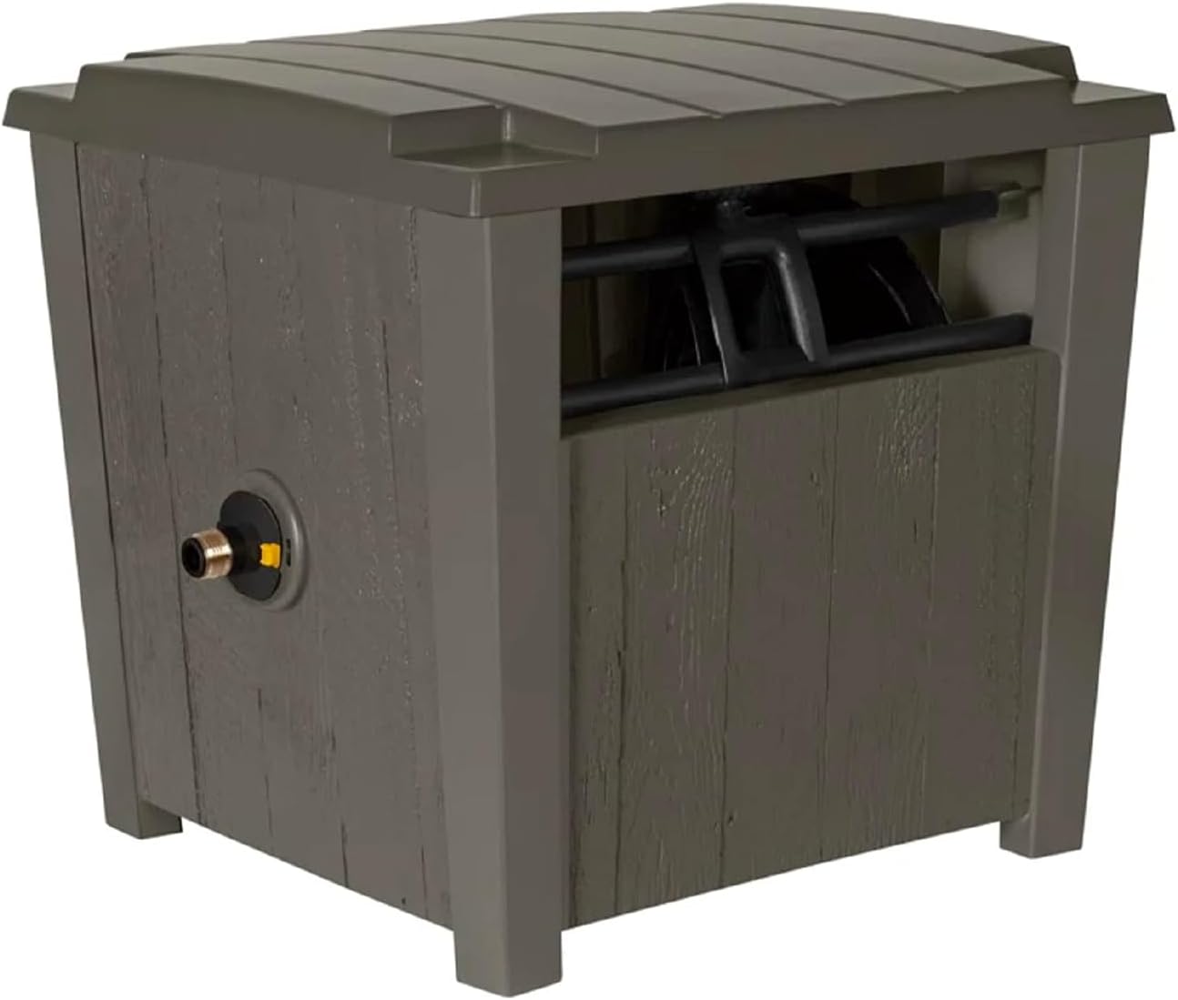 Suncast Farmington Weatherproof Smart-Tube Garden Hose Storage Container, Outdoor Hideaway Garden Hose Storage with Brass Connections, Stoney, 2 pack