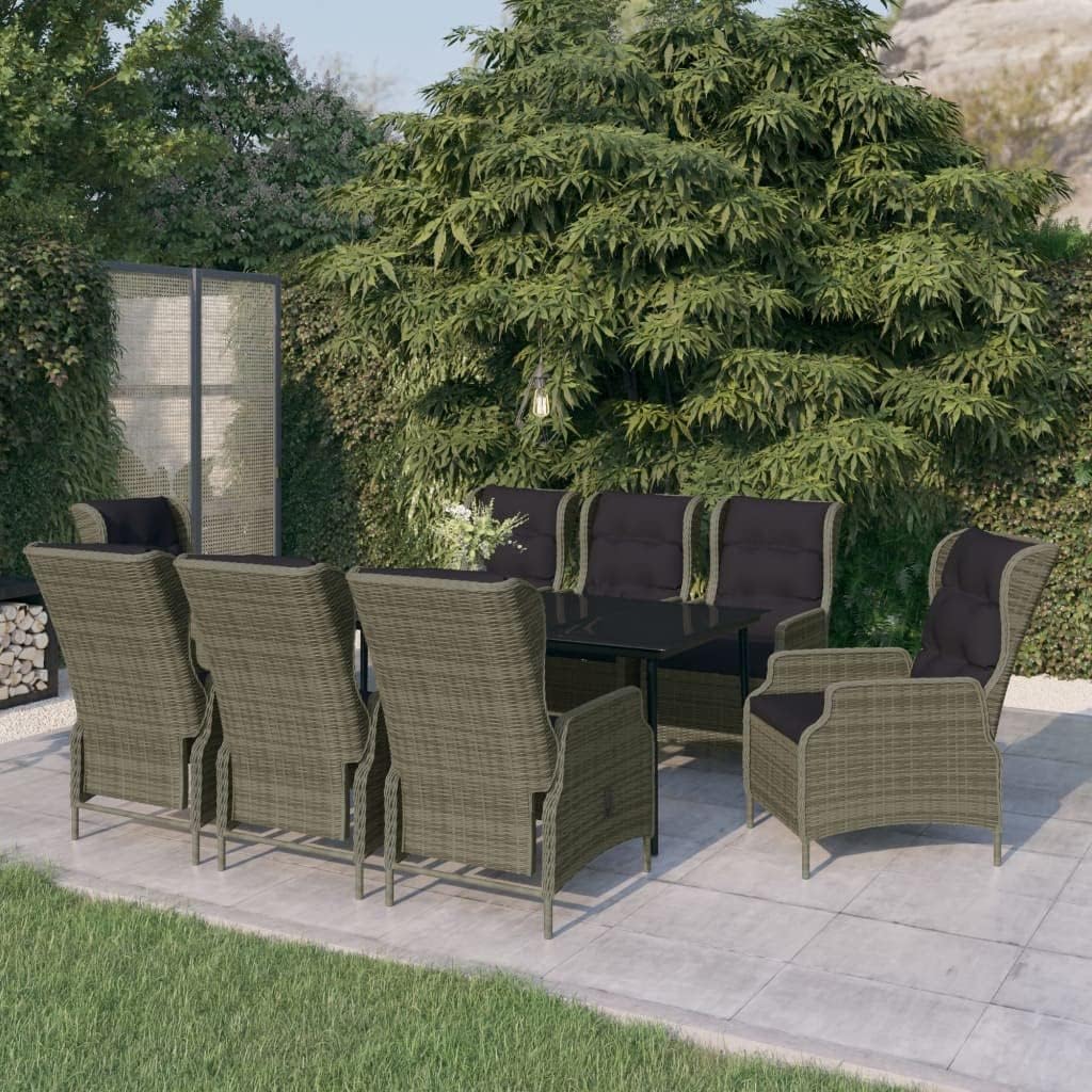 Garden Dining Set Brown Chairs with Black Cushions and Black Table Patio Furniture Outdoor Sets