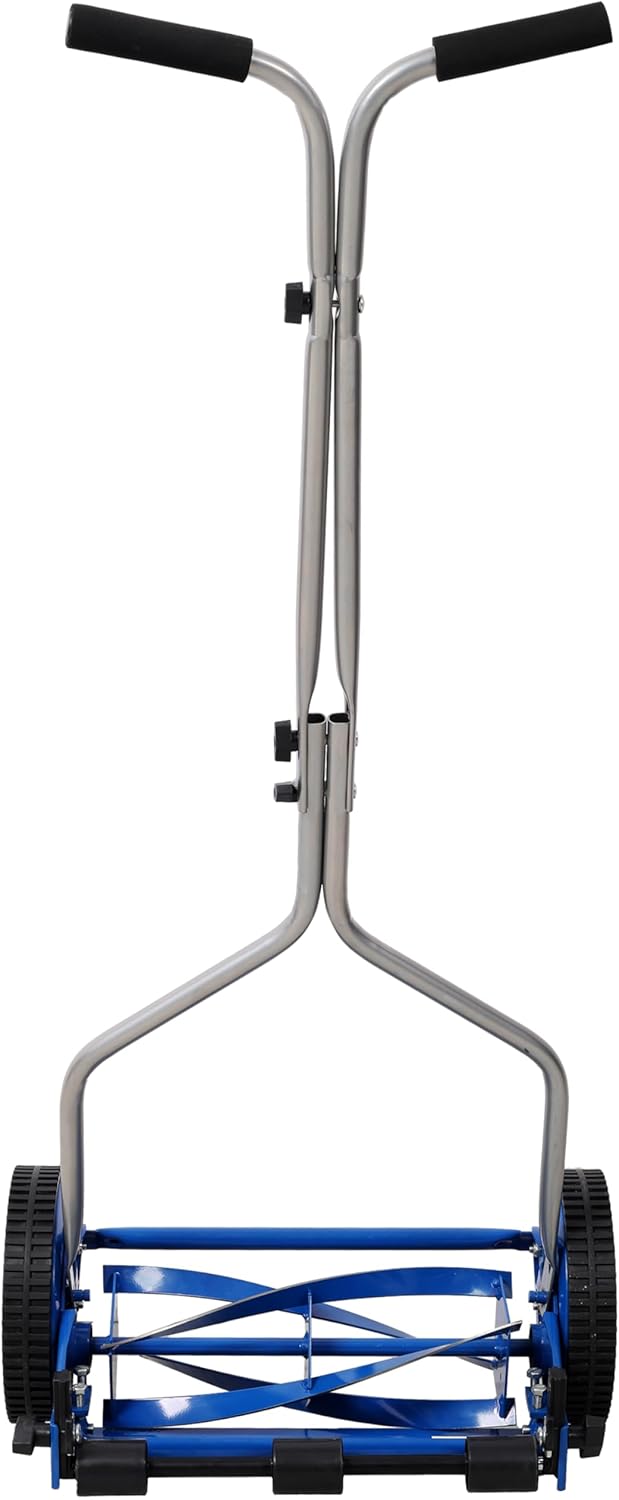 14 Inch Push Reel Lawn Mower, 5-Blade Manual Grass Cutter with Ball Bearing Reel, 8.5 Inch Composite Wheels, Lightweight, Blue