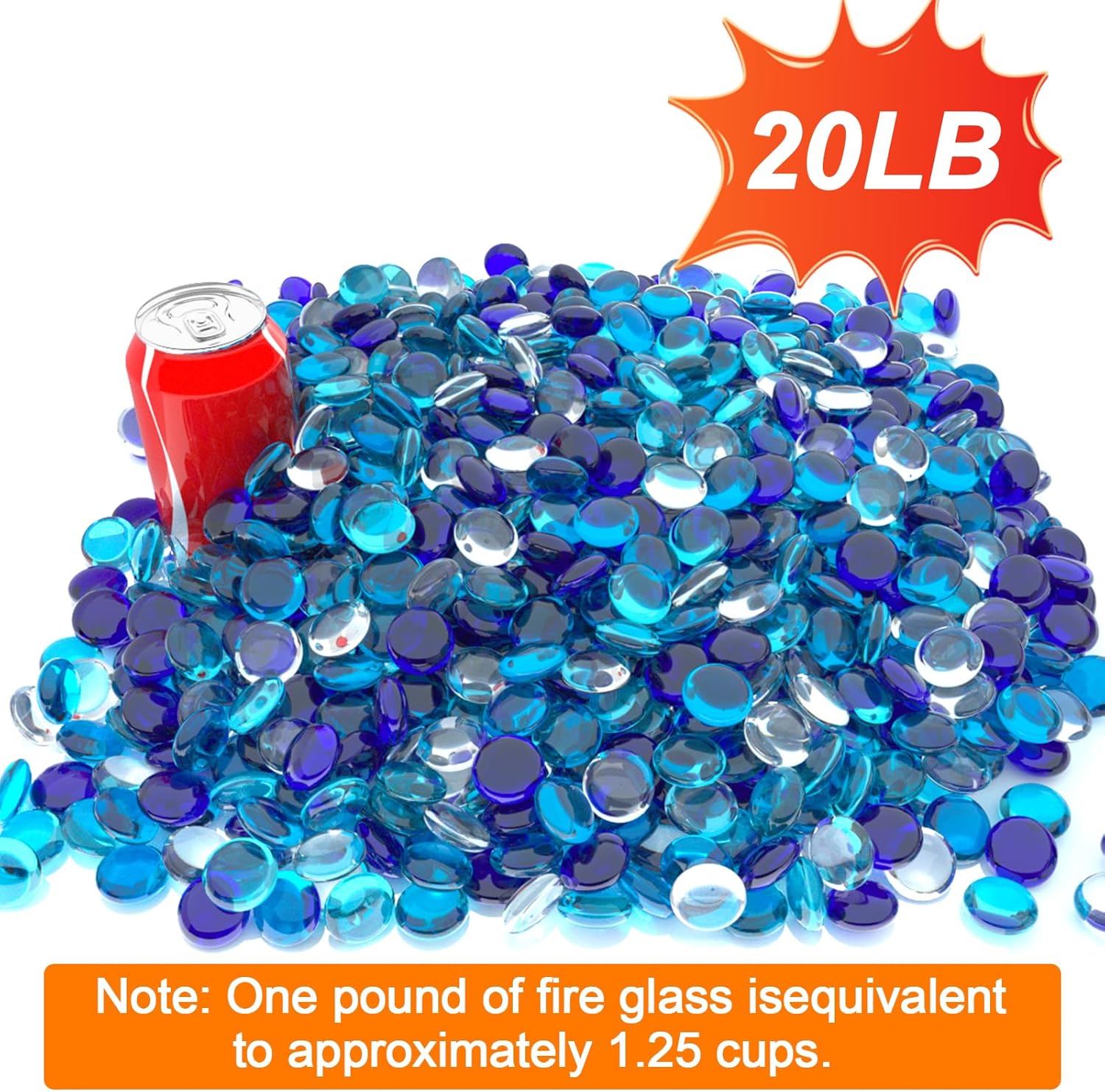 Uniflasy 20 Pounds Fire Pit Glass, 1/2 Inch Reflective Fire Glass Beads for Outdoor Firepit and Fireplace, High Luster Mixed Color