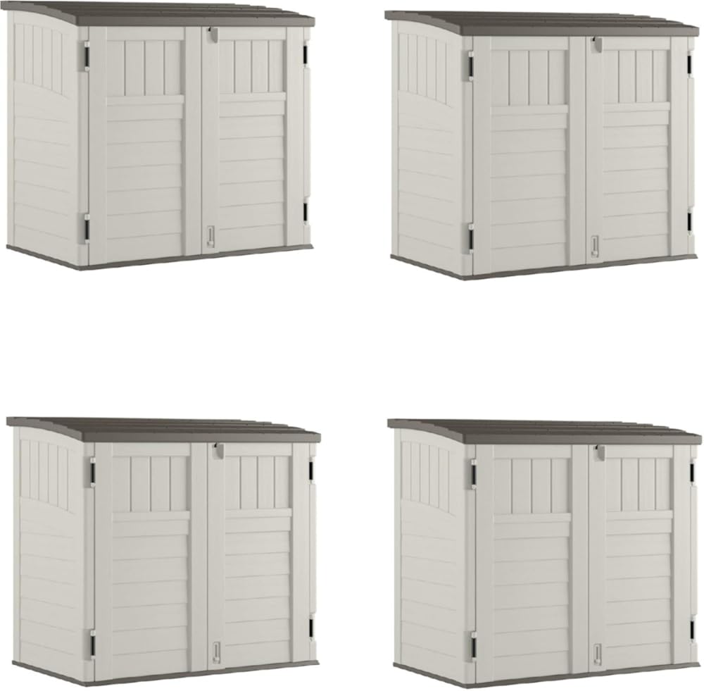 Suncast 4 Pack 34 Cu Ft Capacity Horizontal Outdoor Storage Shed for Garbage Cans, Garden Accessories, Backyard, and Patio Use, Vanilla