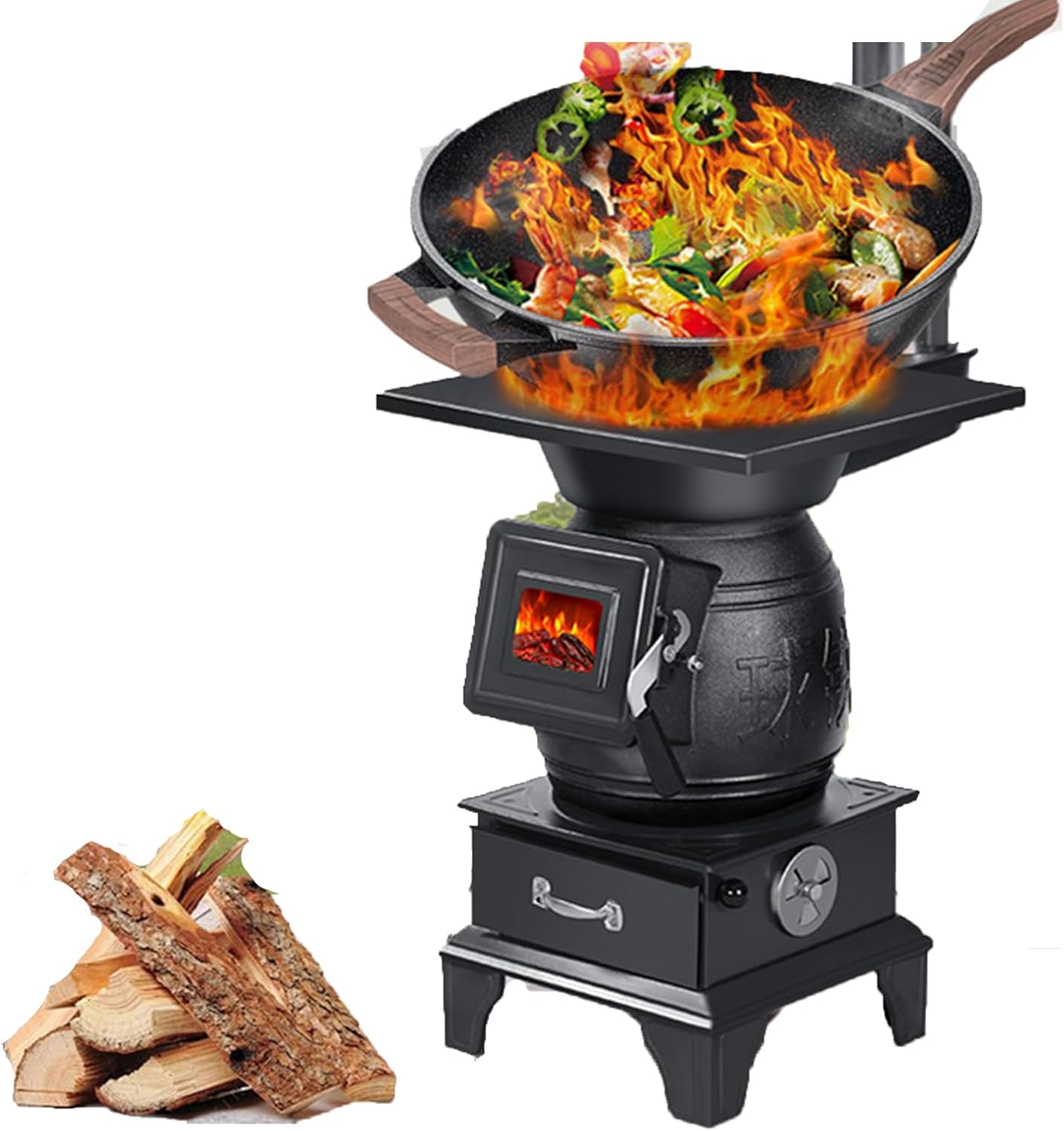 Thickened Cast Iron Rural Heating Stove,Metal Firepit Stove Backyard Patio Garden Fireplace for Camping, Outdoor Heating, Bonfire and Picnic