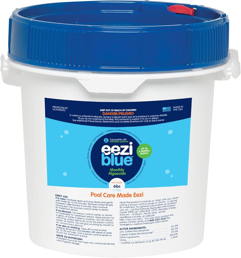 Eeziblue Monthly Algaecide for Swimming Pool, Pool Algaecide for Inground Pool & Above Ground Pool - Effective Monthly Treatment to Prevent Algae Growth - 6 lbs Bucket