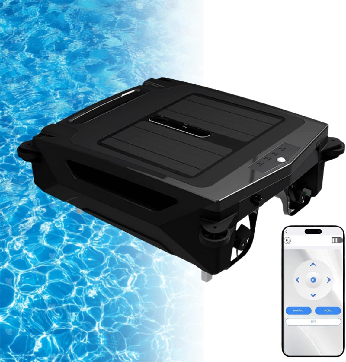 Automatic Cordless Solar Powered Robot Cleaner, Automatic Pool Cleaning Robot, Pool Surfaces Skimmer Cleaner, APP Support, Continuous Cleaning, 80㎡ Coverage, for All Swimming Pool